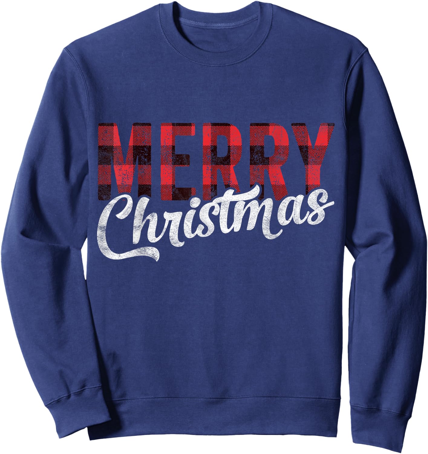 Merry Christmas Gift Family Xmas Red Buffalo Plaid Woman Sweatshirt - Sweatshirt | Navy