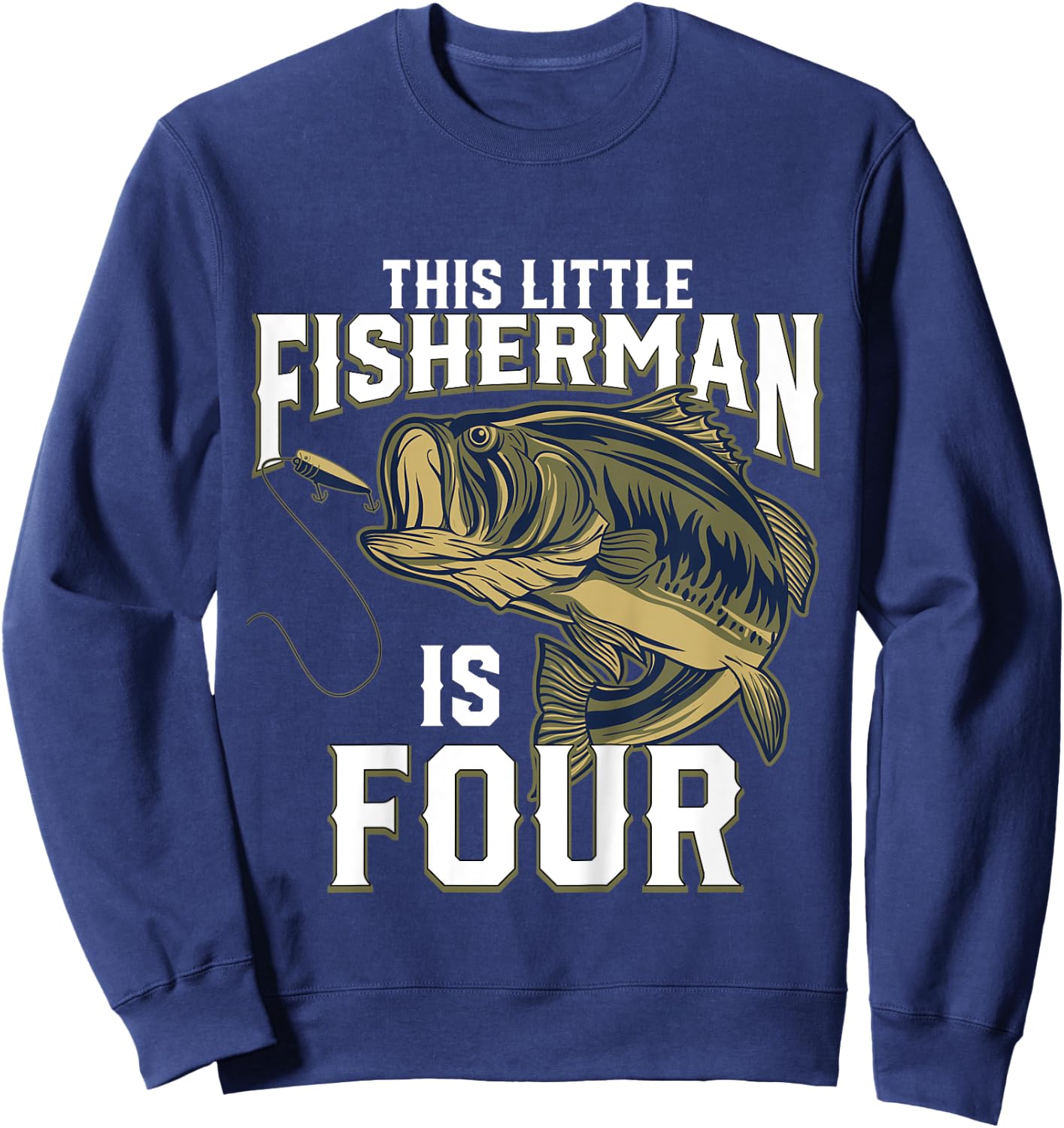 Kids 4 Year Old Fishing Birthday Party Fisherman 4th Gift Boy Sweatshirt - Sweatshirt | Navy