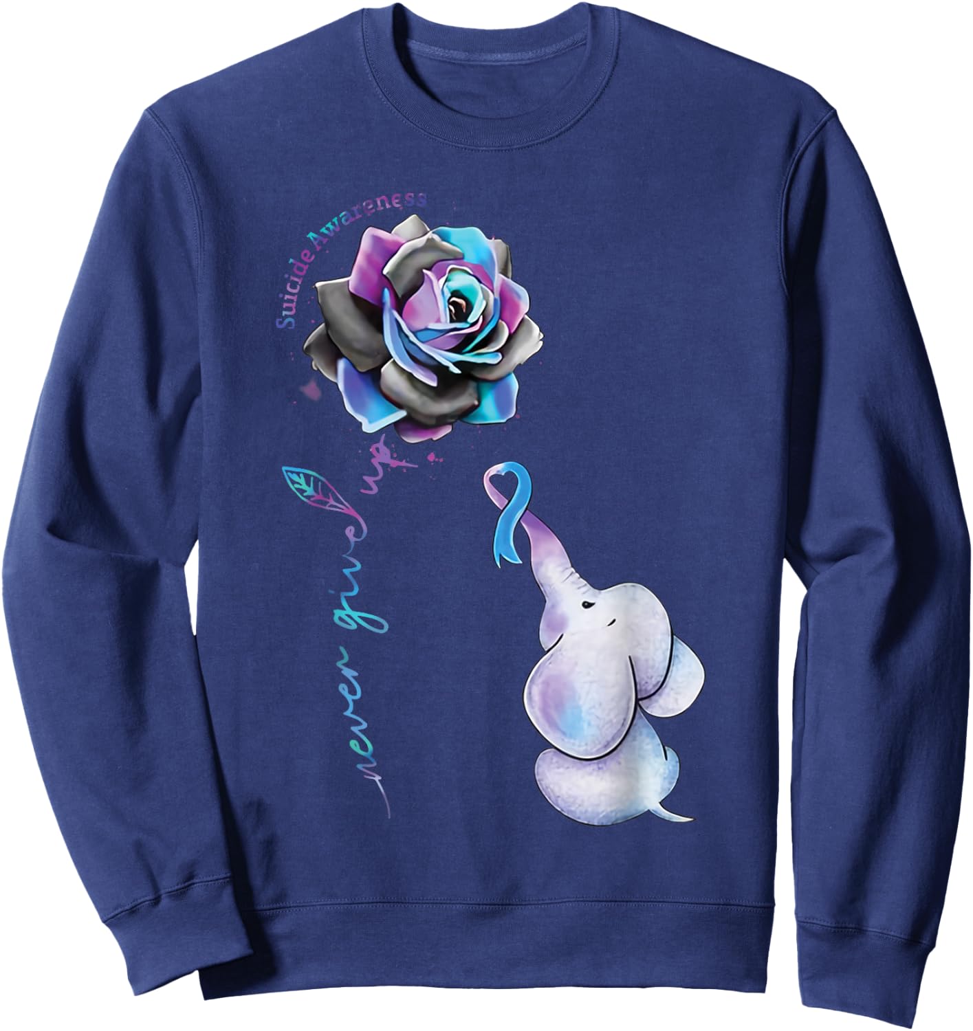 Suicide Prevention Awareness Flower Elephant Ribbon Gift Sweatshirt - Sweatshirt | Navy