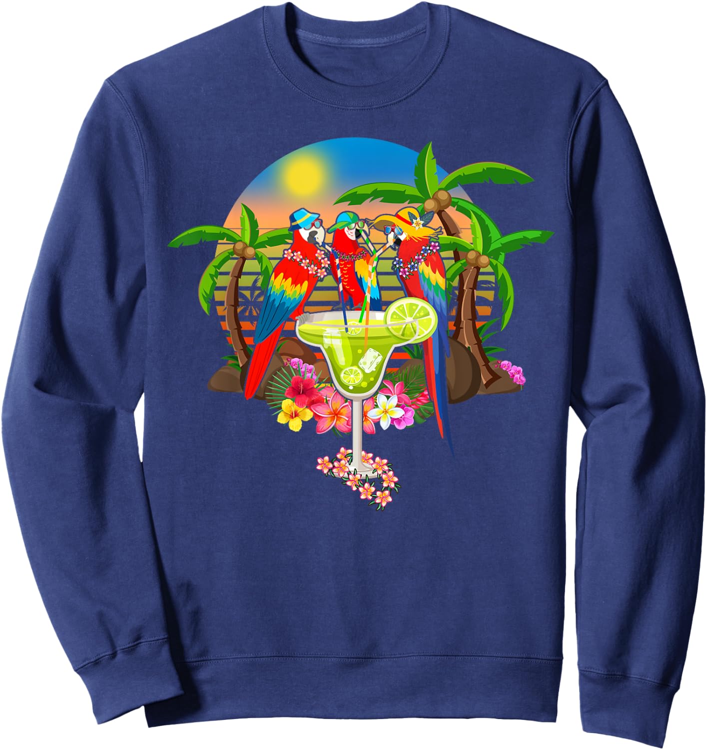 Parrots Drinking Margarita On Summer Vacation Birds Fun Men Women Sweatshirt - Sweatshirt | Navy