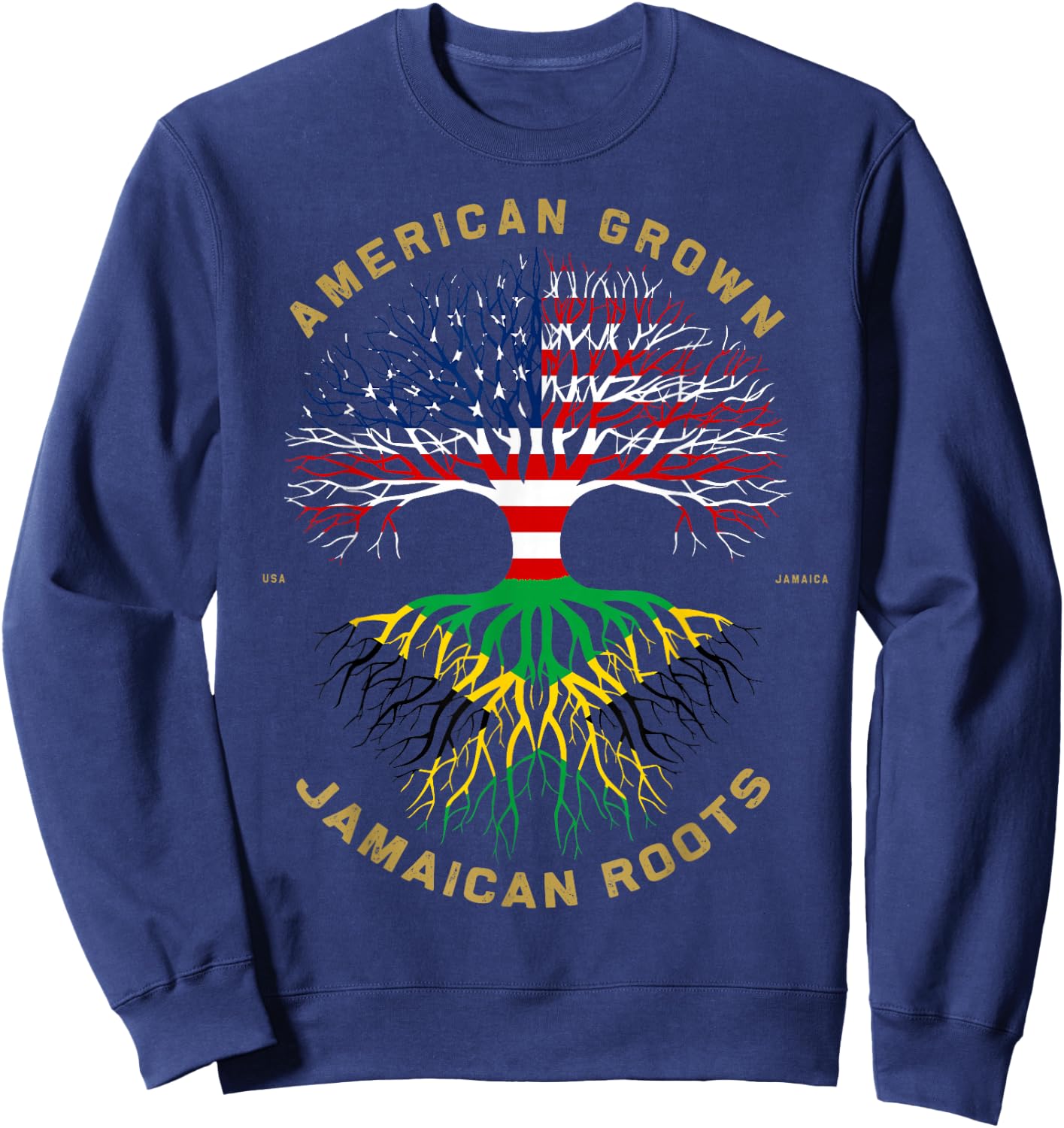 American Grown With Jamaican Roots Tree Vintage USA Flag Sweatshirt - Sweatshirt | Navy