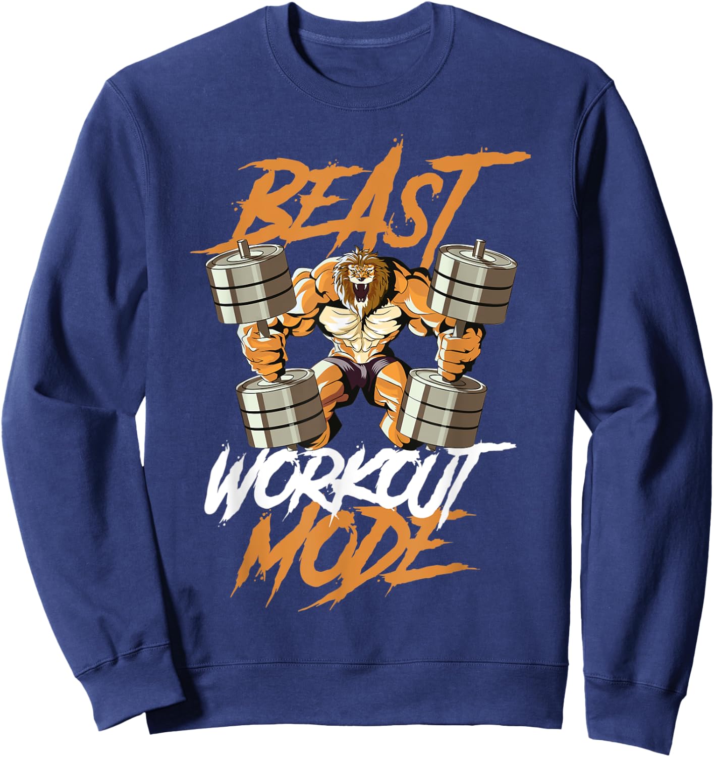 Lion Beast Workout Mode Lifting Weights Muscle Fitness Gym Sweatshirt - Sweatshirt | Navy