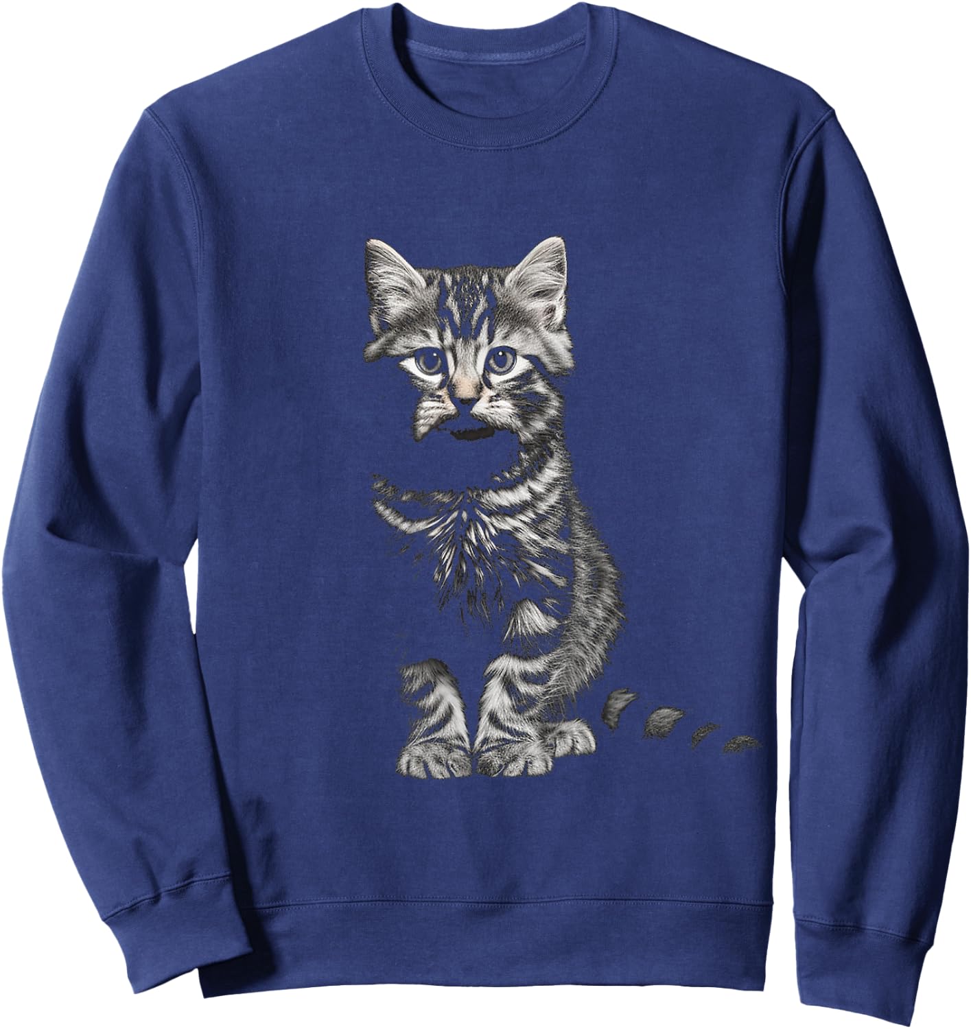 Cat Portrait Illustration Animal Art Graphic Motif Cat Sweatshirt - Sweatshirt | Navy