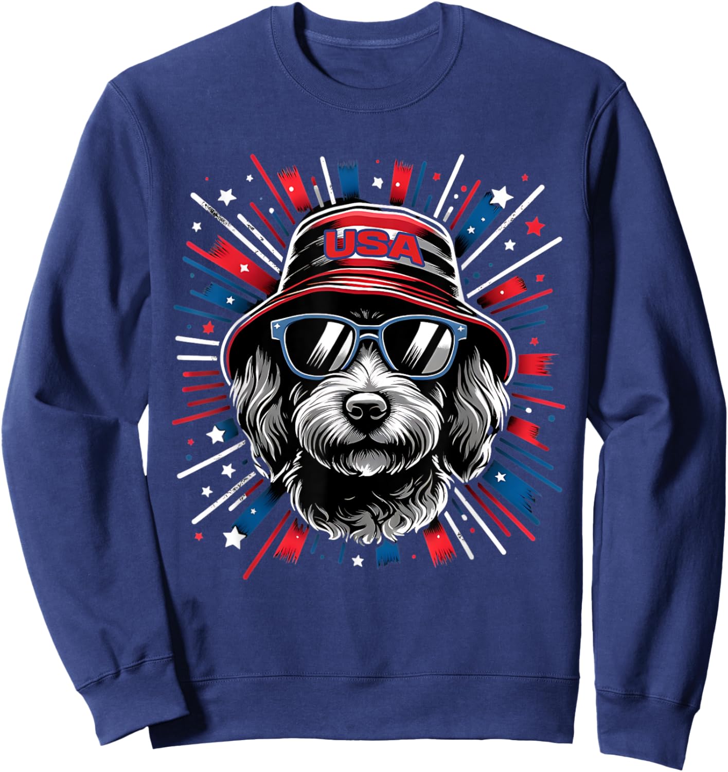 Flag Patriotic USA 4th Of July Cool Dog Lover Mini Doodle Kids Men Sweatshirt - Sweatshirt | Navy