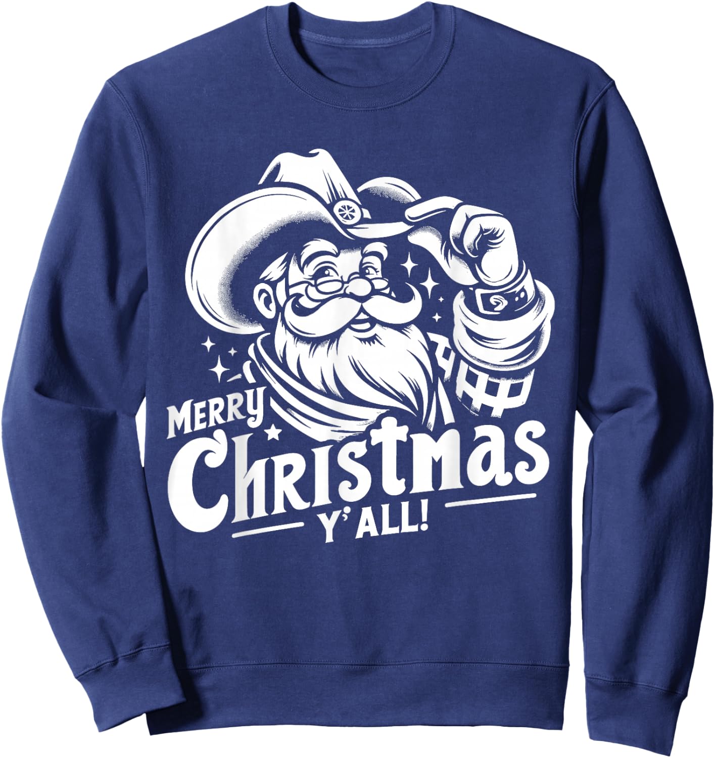 Cowboy Santa Merry Christmas Yall Western Sweatshirt - Sweatshirt | Navy