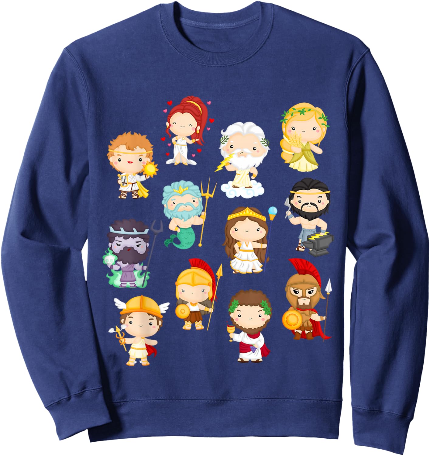 Legendary Cartoon Greek Gods & Goddesses: Kids and Adults Sweatshirt - Sweatshirt | Navy