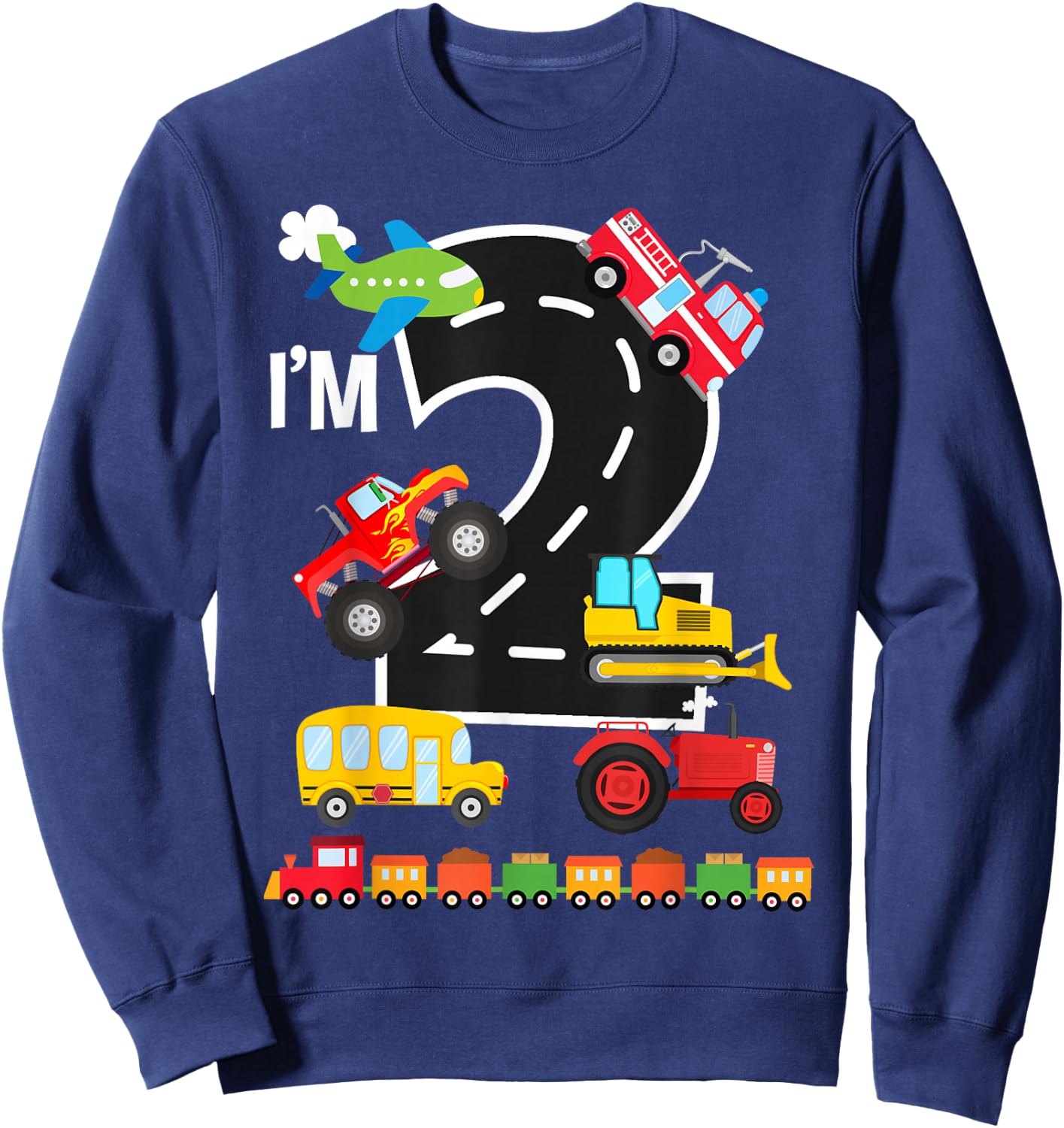 I'm 2 2nd Birthday Trucks Vehicles Transportation Train Sweatshirt - Sweatshirt | Navy