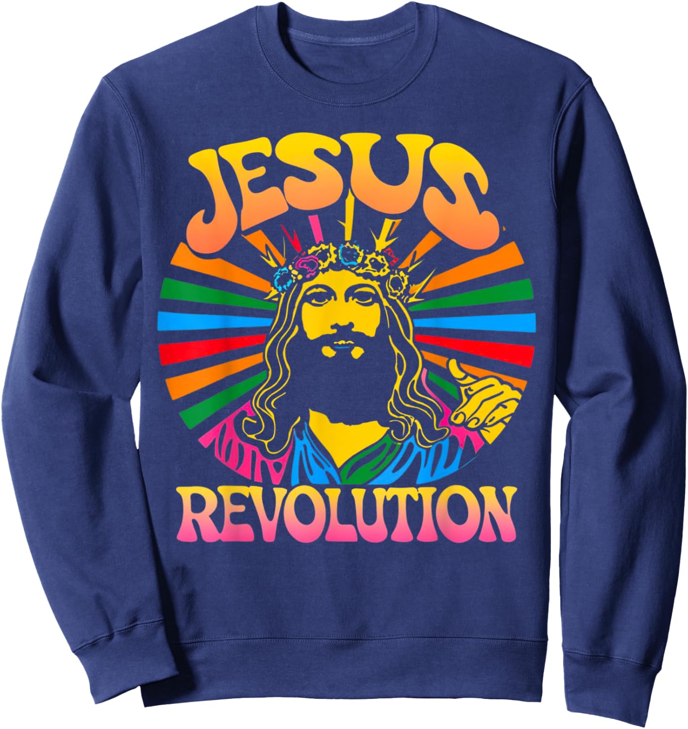 Jesus Revolution Christian Faith Retro Groovy Hippie Flower Sweatshirt - Sweatshirt | Navy