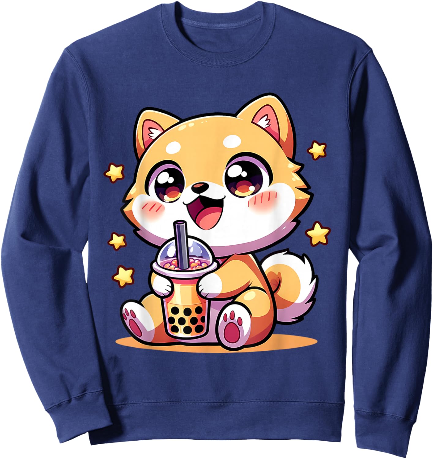 Kawaii Shiba Inu Dog Bubble Tea Anime Chibi Sweatshirt - Sweatshirt | Navy