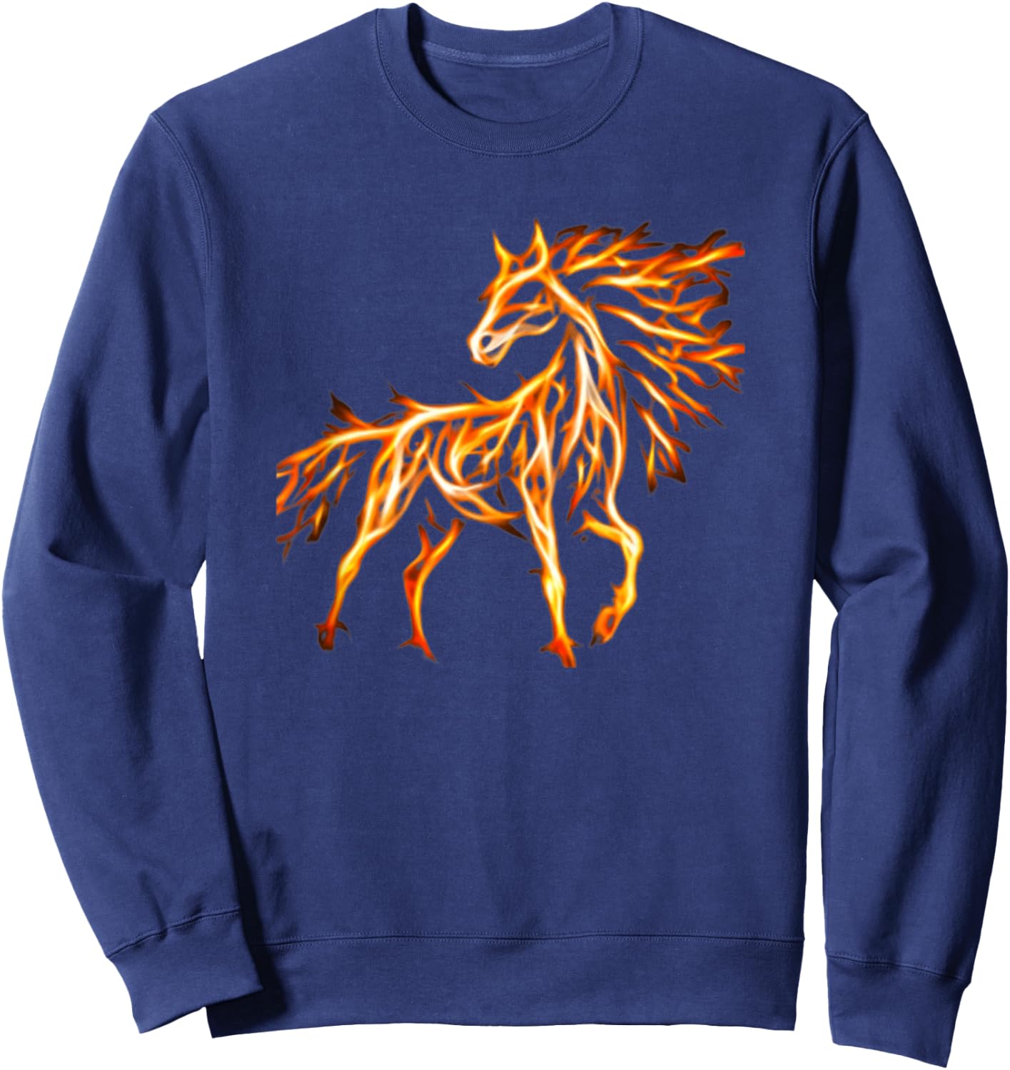 Horse Fire Orange Flame Pony Equine Animal Yellow Sweatshirt - Sweatshirt | Navy