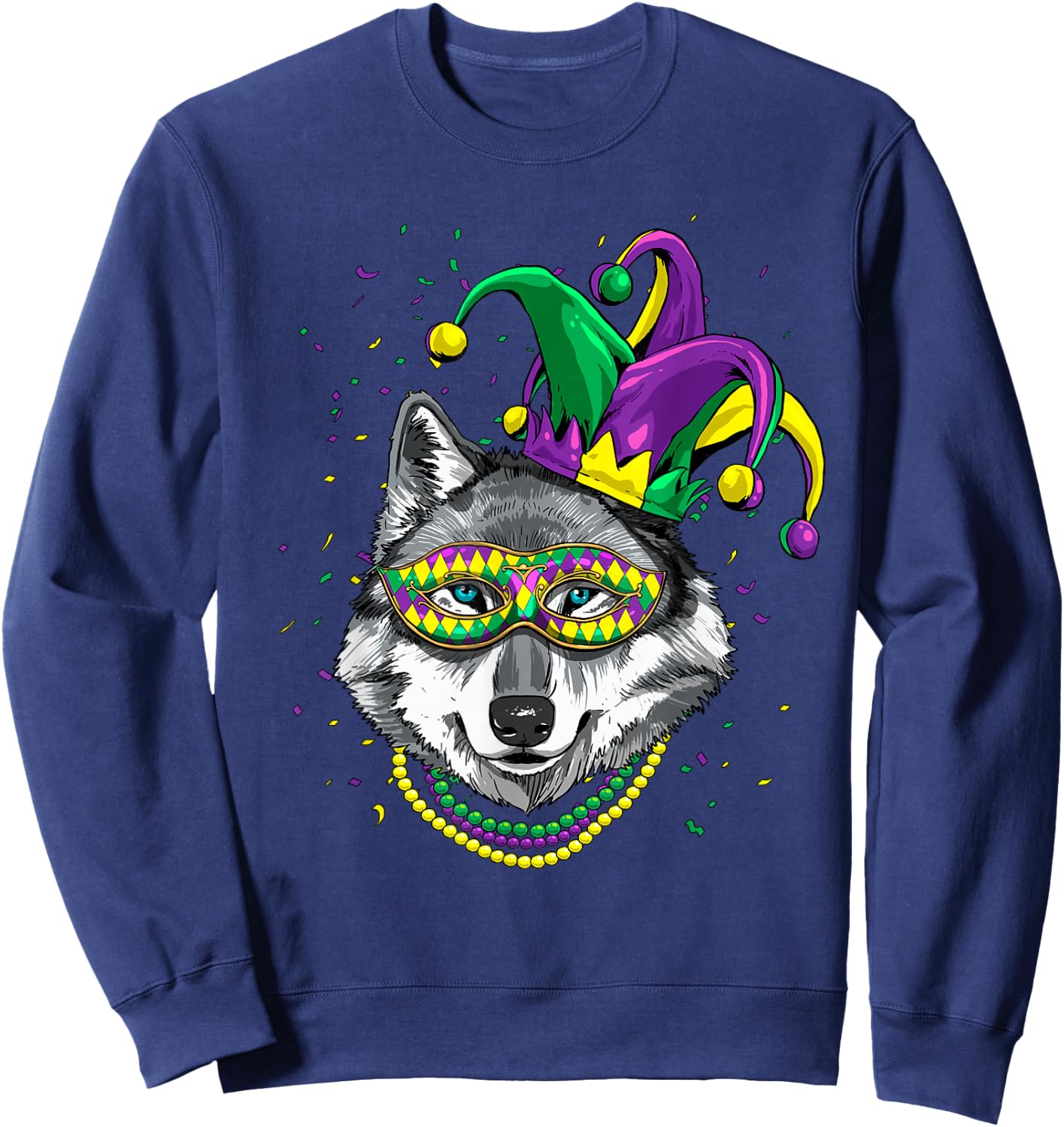 Wolf Animal Lover Cute Mardi Gras Carnival Jester Sweatshirt - Sweatshirt | Navy
