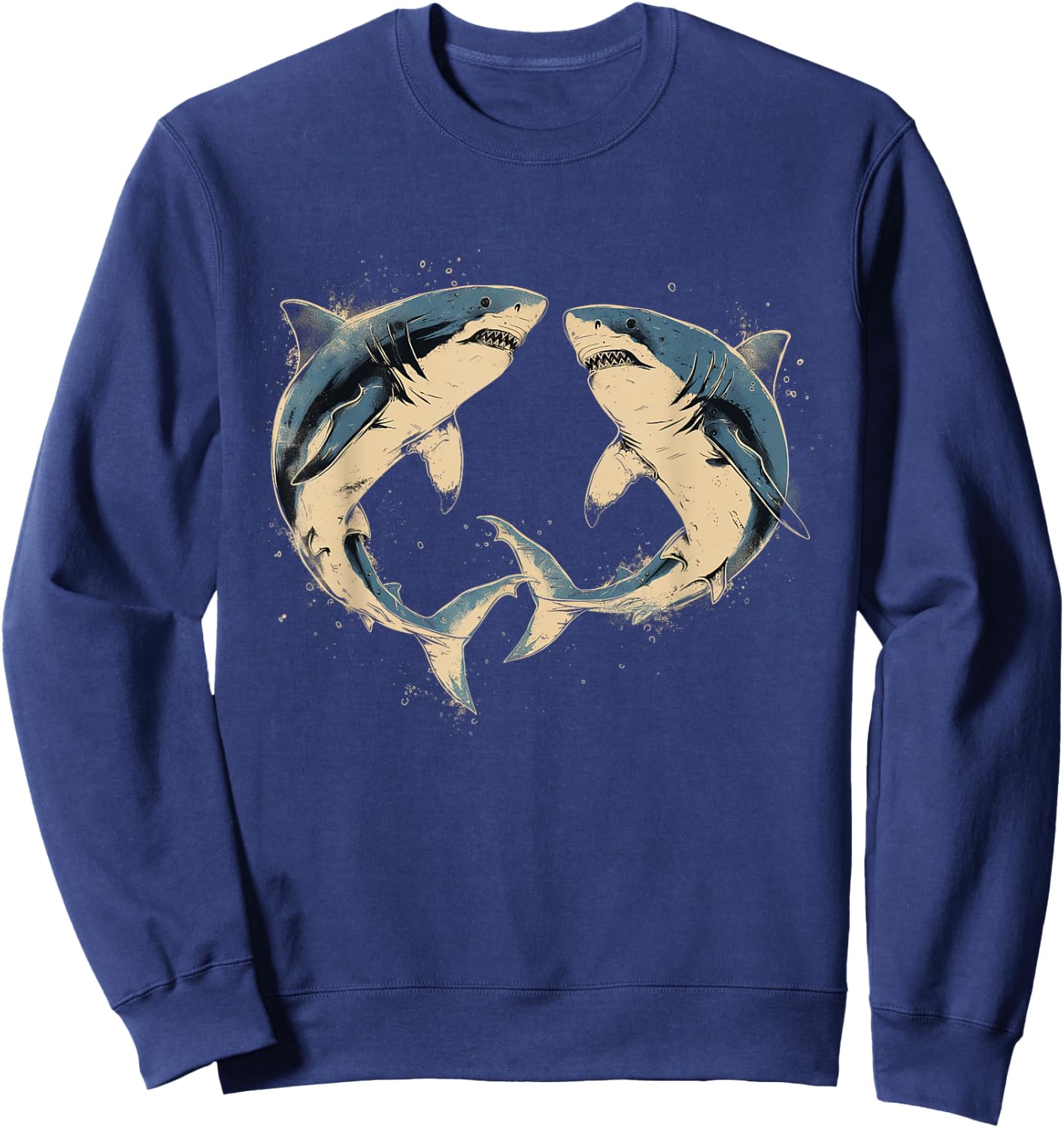 Vintage Shark Silhouette Hammerhead Shark Tiger Shark Heart Sweatshirt - Sweatshirt | Navy