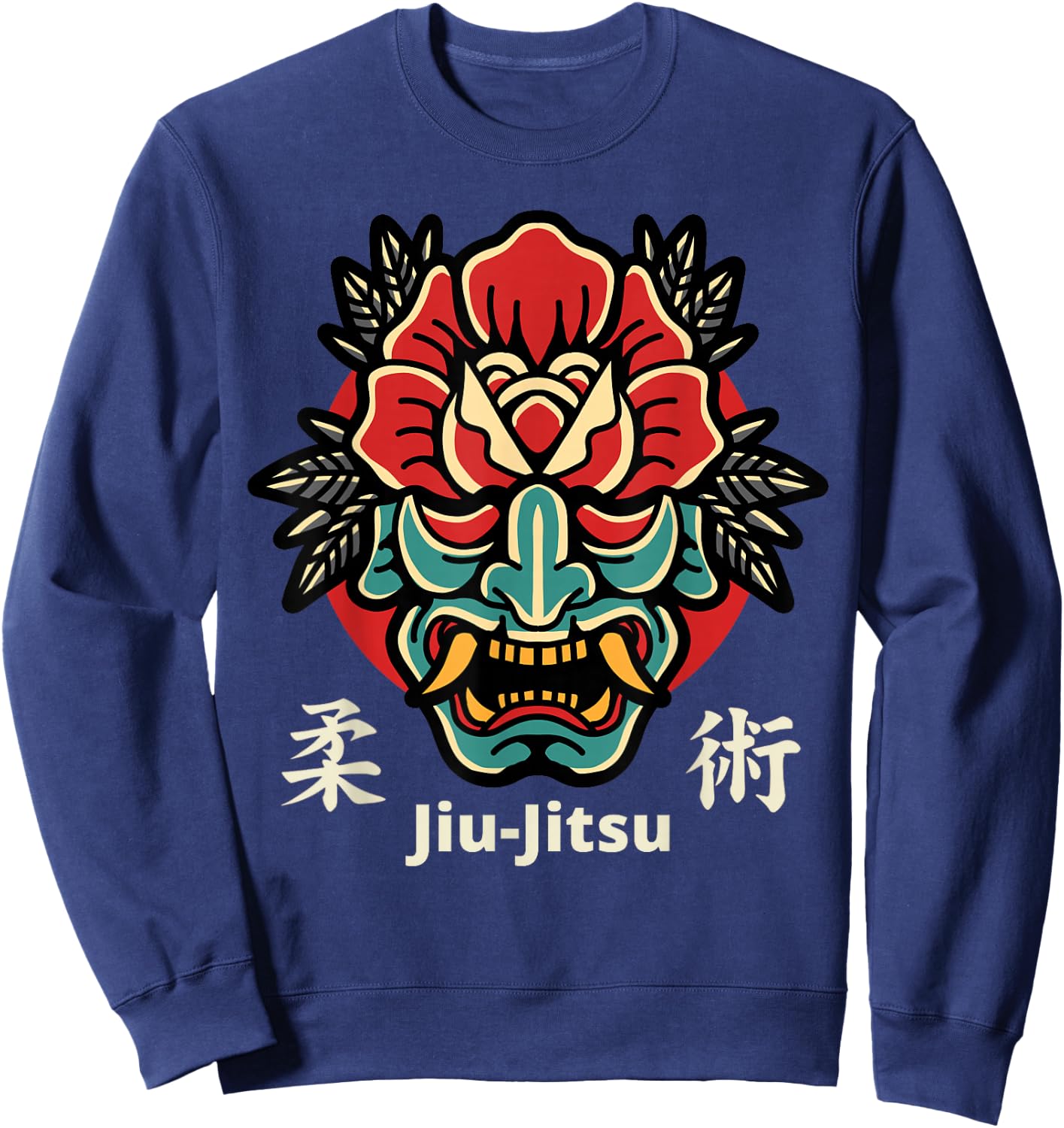 Japanese Demon Oni Mask, Kabuki Jiu-Jitsu Kanji Sweatshirt - Sweatshirt | Navy