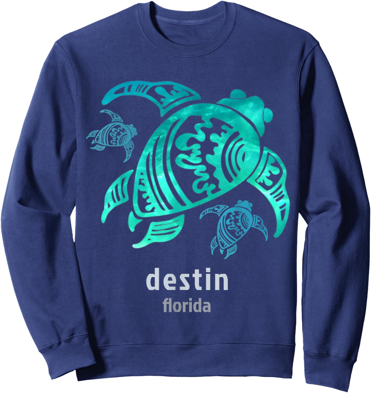 Destin Florida Sea Blue Tribal Turtle Sweatshirt - Sweatshirt | Navy