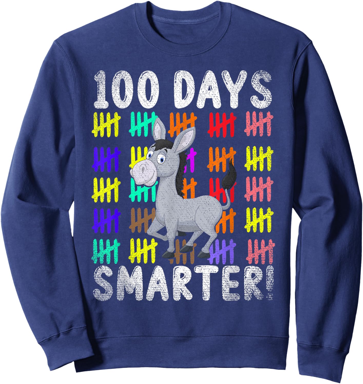 100 Days Smarter Cute Animal Donkey 100 Days Of School Sweatshirt - Sweatshirt | Navy