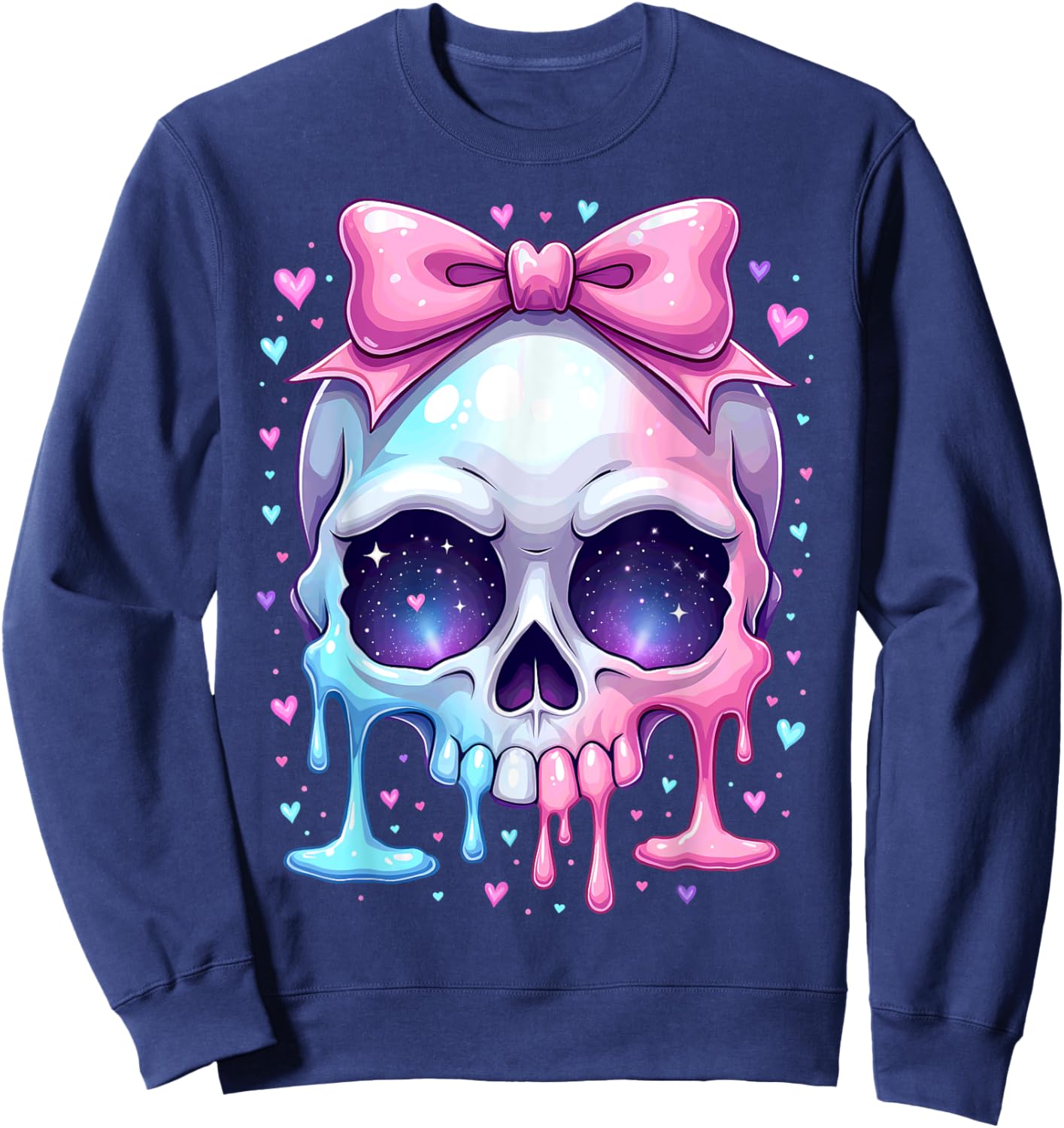 Kawaii Pastel Goth Creepy Bowtie Girl Skull Halloween Sweatshirt - Sweatshirt | Navy