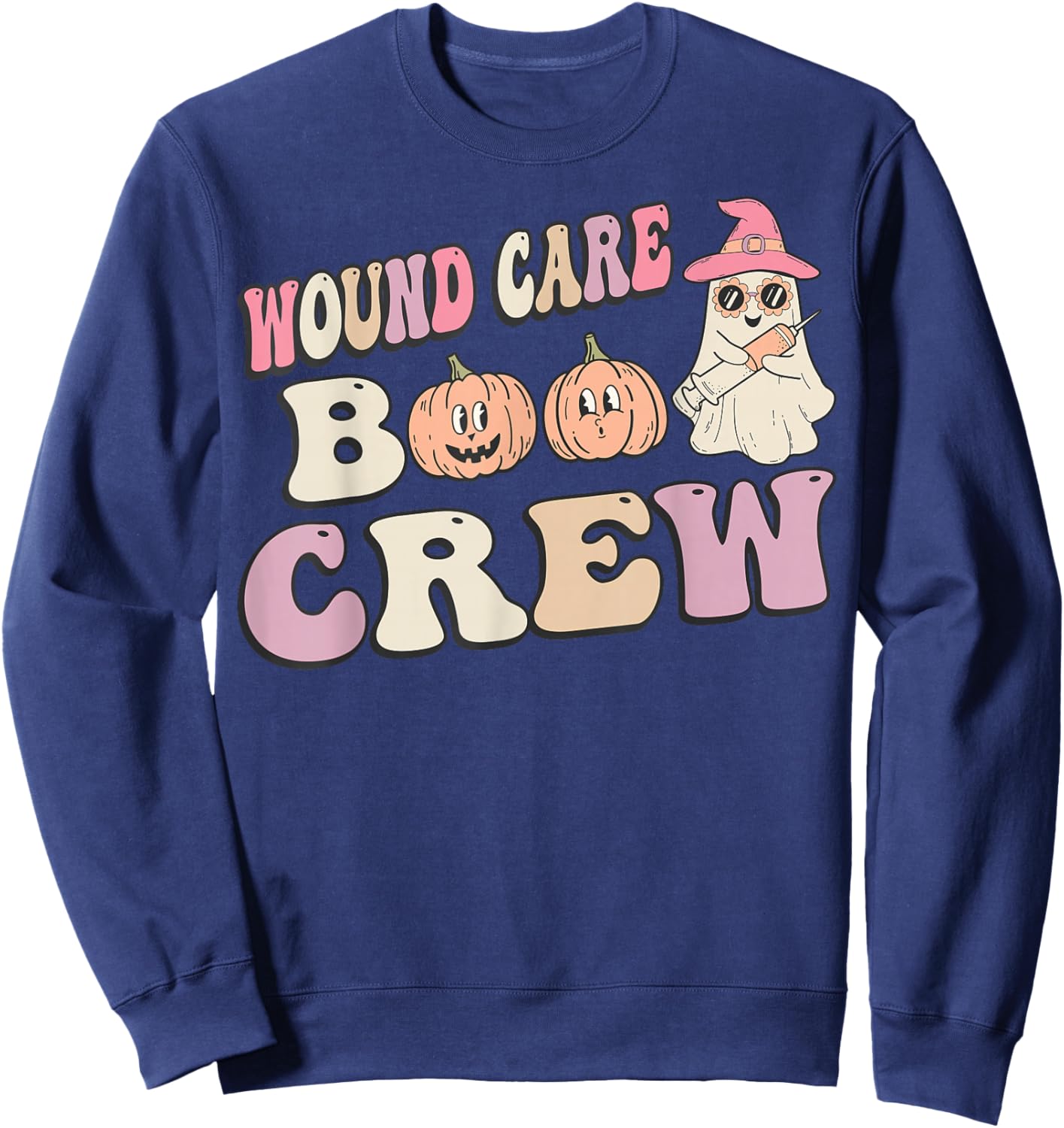 Groovy Boo Crew Wound Care Funny Ghost Halloween Nurse Sweatshirt - Sweatshirt | Navy