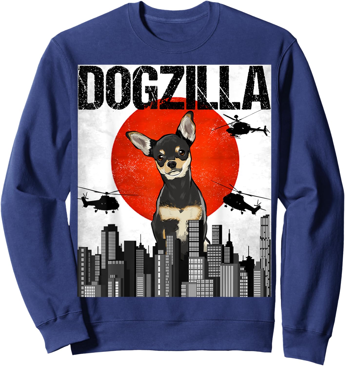 Funny Vintage Japanese Dogzilla Black Chihuahua Sweatshirt - Sweatshirt | Navy