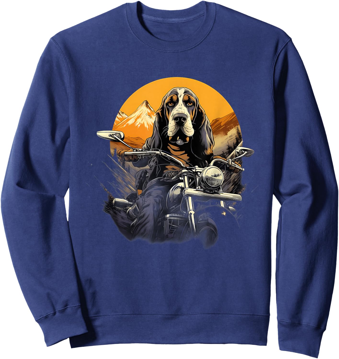 Biker Basset Hound Dog Riding Motorcycle Sweatshirt - Sweatshirt | Navy