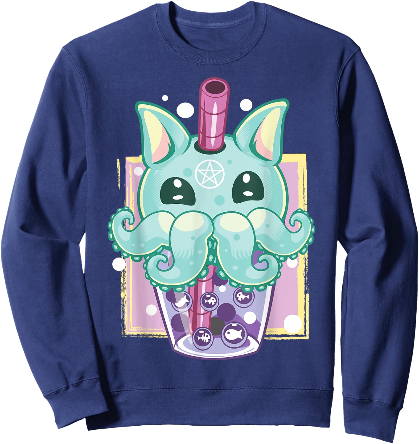 Kawaii Pastel Goth Creepy Creature Boba Bubble Tea Vaporwave Sweatshirt - Sweatshirt | Navy