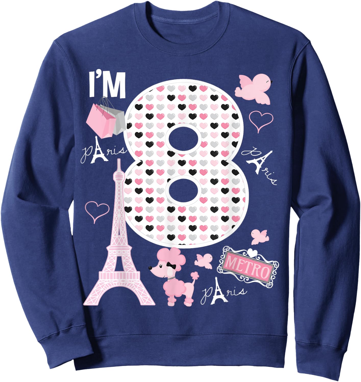 Paris 8th Birthday Girl Paris 8 Year Old Matching Family Sweatshirt - Sweatshirt | Navy