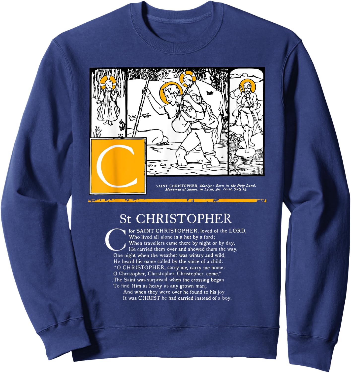 Saint Christopher Protect Us Safety Saint Alphabet Catholic Sweatshirt - Sweatshirt | Navy