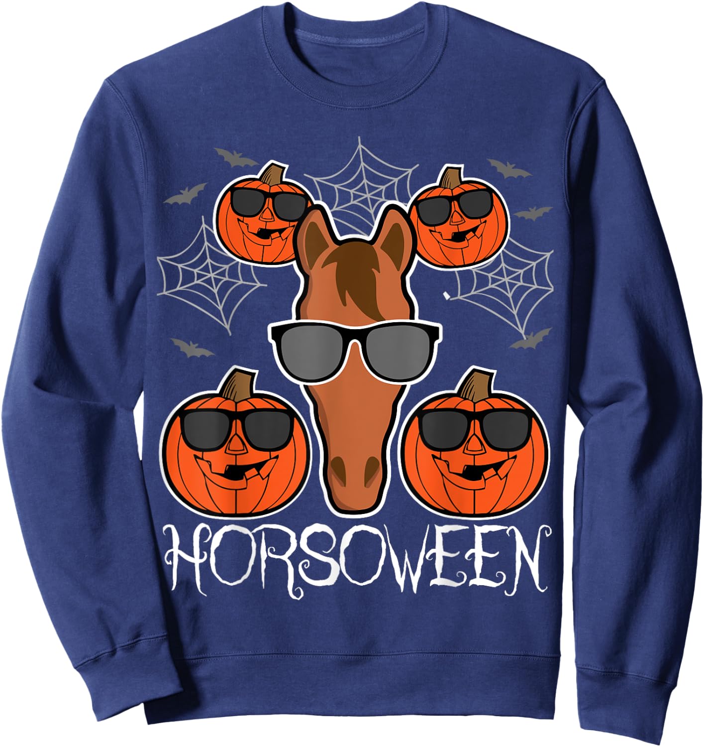 Horsoween - Pumpkin Pony with Glasses Horse Halloween Sweatshirt - Sweatshirt | Navy