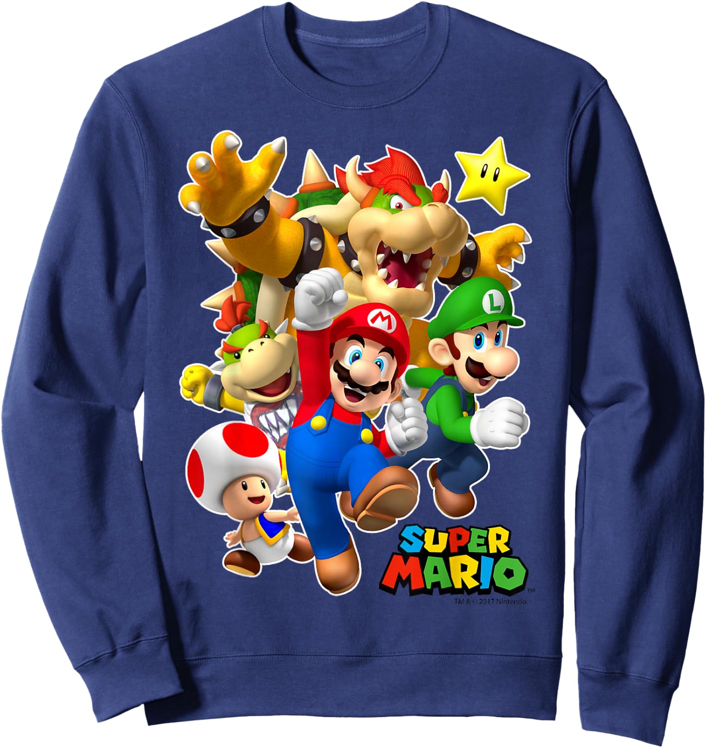 Super Mario Group Shot with Bowser 3D Poster Sweatshirt - Sweatshirt | Navy