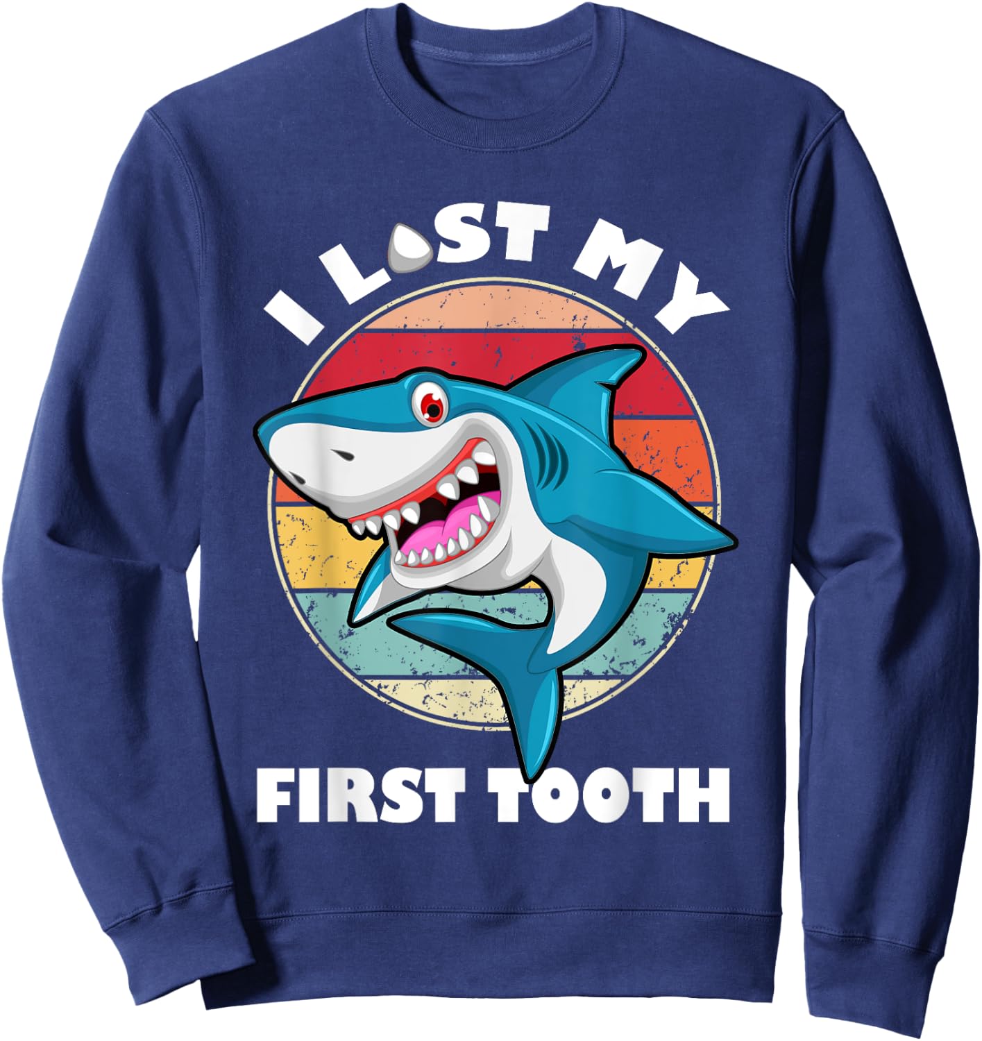 Funny Tooth Vintage Shark I Lost My First Tooth Kids Sweatshirt - Sweatshirt | Navy