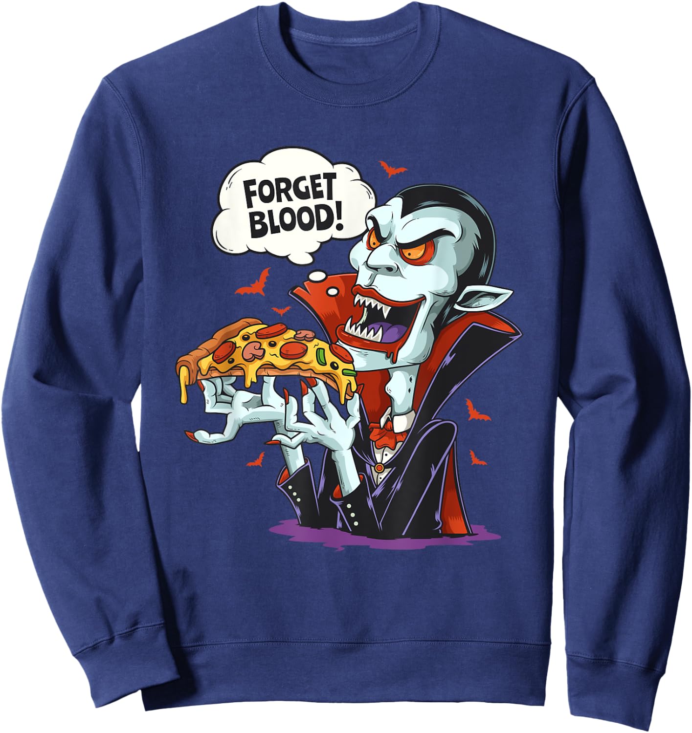 Funny Vampire Eating Pizza Halloween Lounger Costume Sweatshirt - Sweatshirt | Navy