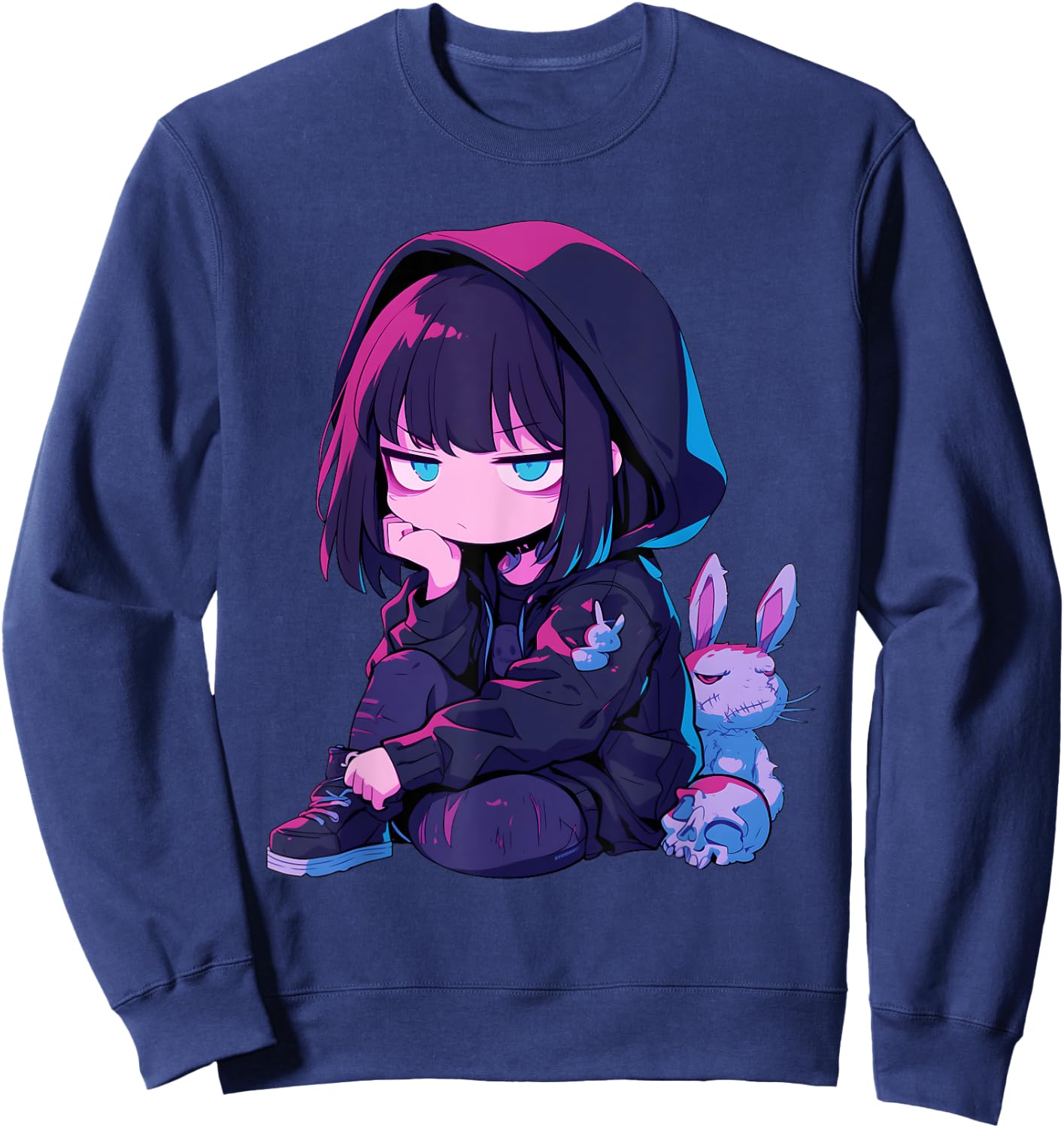 E-Girl Cute Anime Girl Goth Bunny Grunge Edgy Outfit Sweatshirt - Sweatshirt | Navy