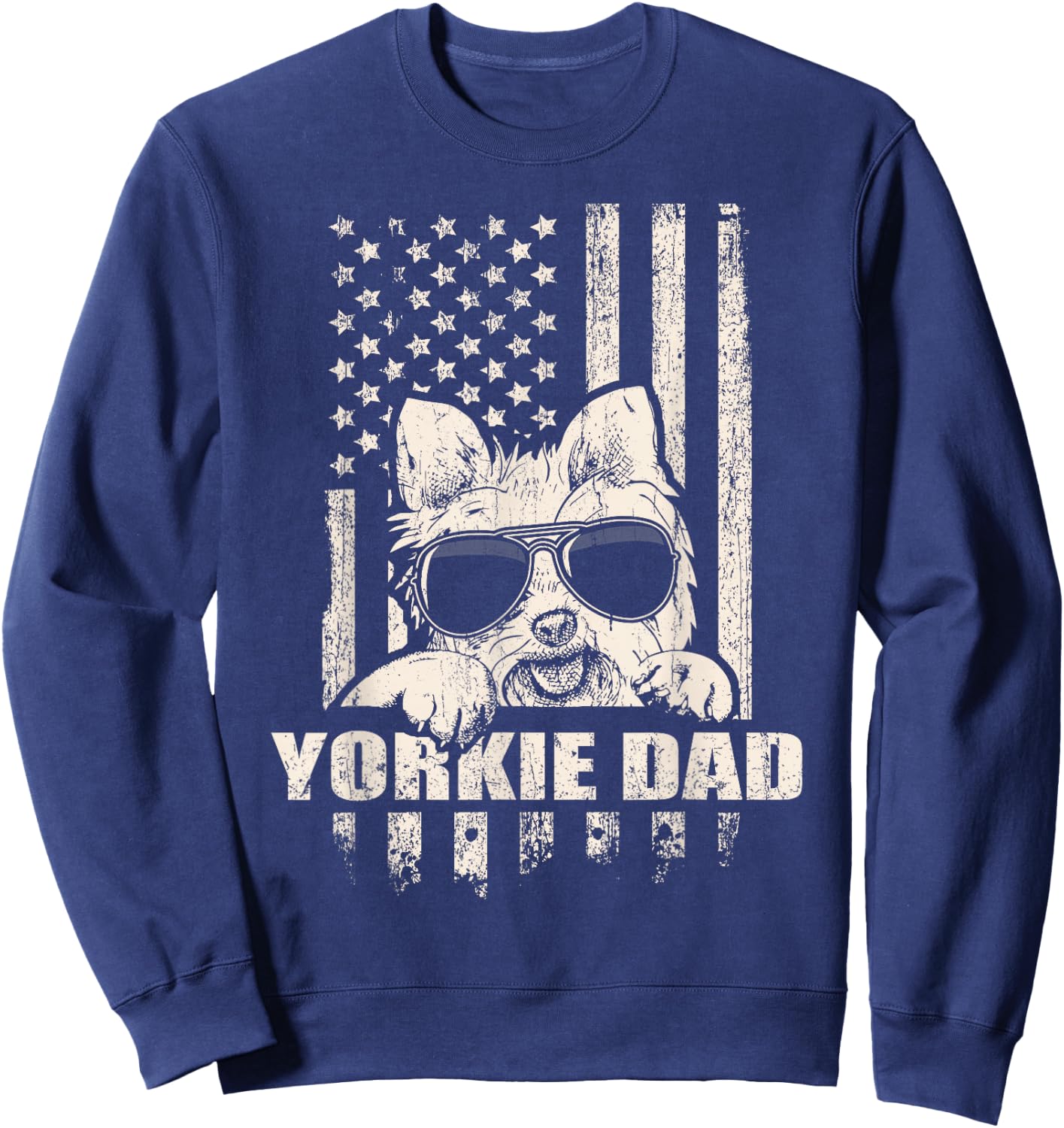 Yorkie Dad Cool Vintage Retro Proud American Sweatshirt - Sweatshirt | Navy
