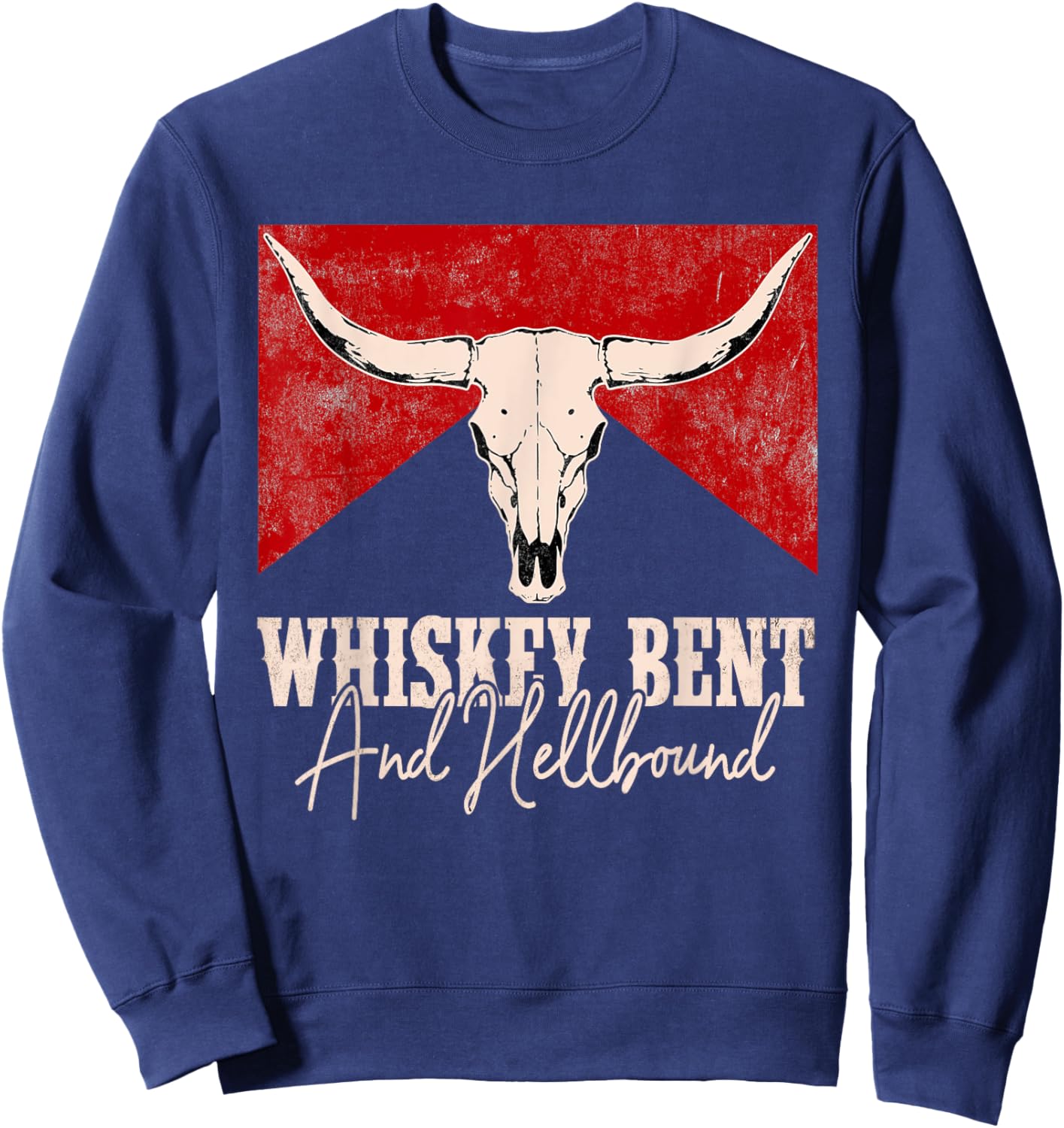 Whiskey Bent And Hellbound Graphic Western Cactus Deserts Sweatshirt - Sweatshirt | Navy
