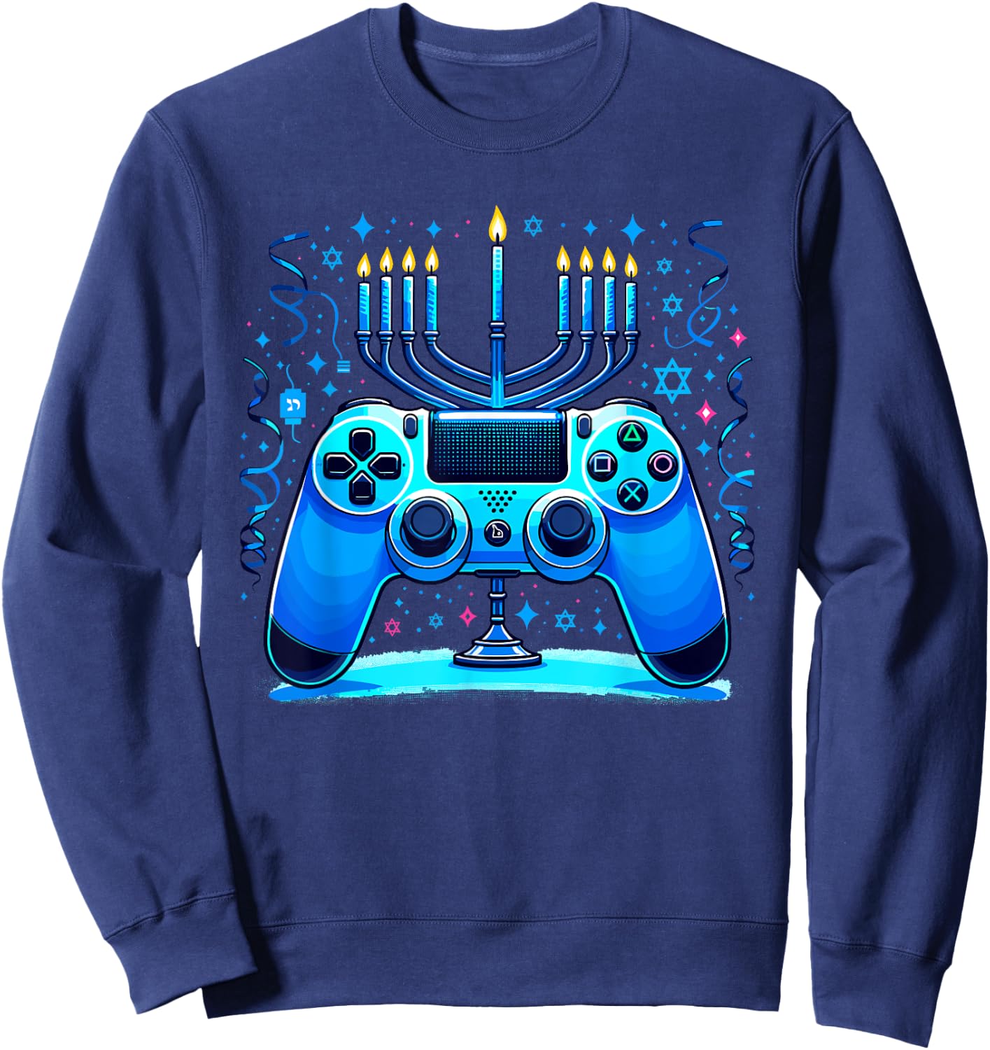 Jewish Video Game Console Gamer Hanukkah Chanukah Menorah Sweatshirt - Sweatshirt | Navy
