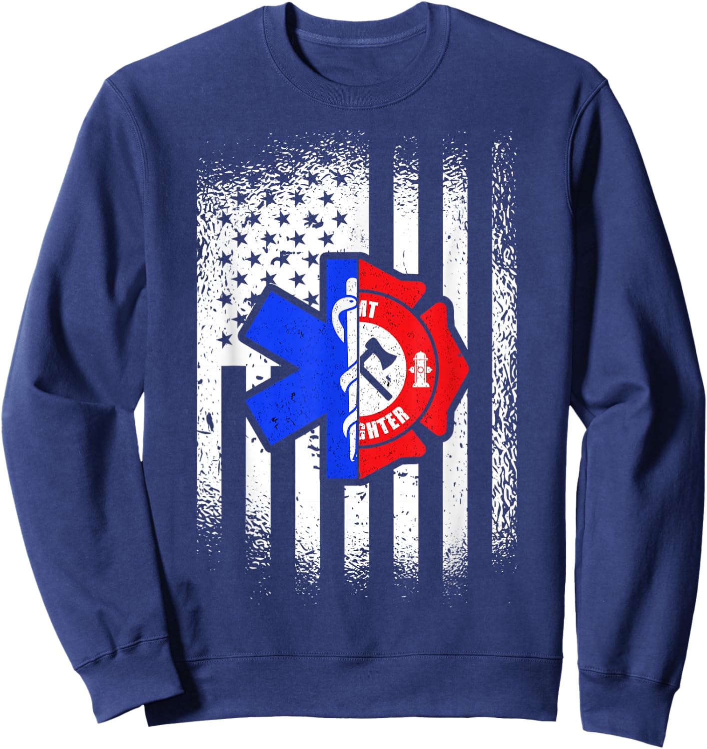 EMT American Flag First Responder Paramedic Sweatshirt - Sweatshirt | Navy