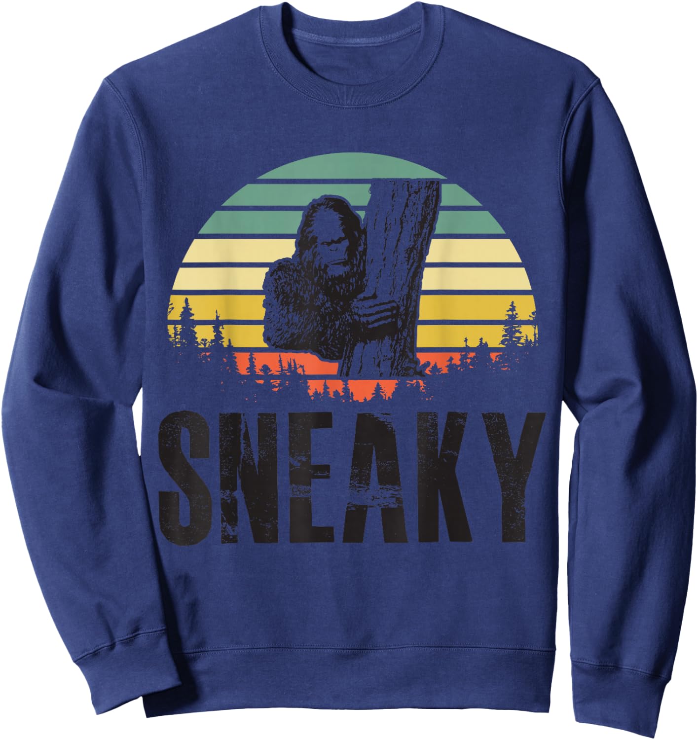 Sasquatch Sneaky, Sneaky Retro Bigfoot Sweatshirt - Sweatshirt | Navy