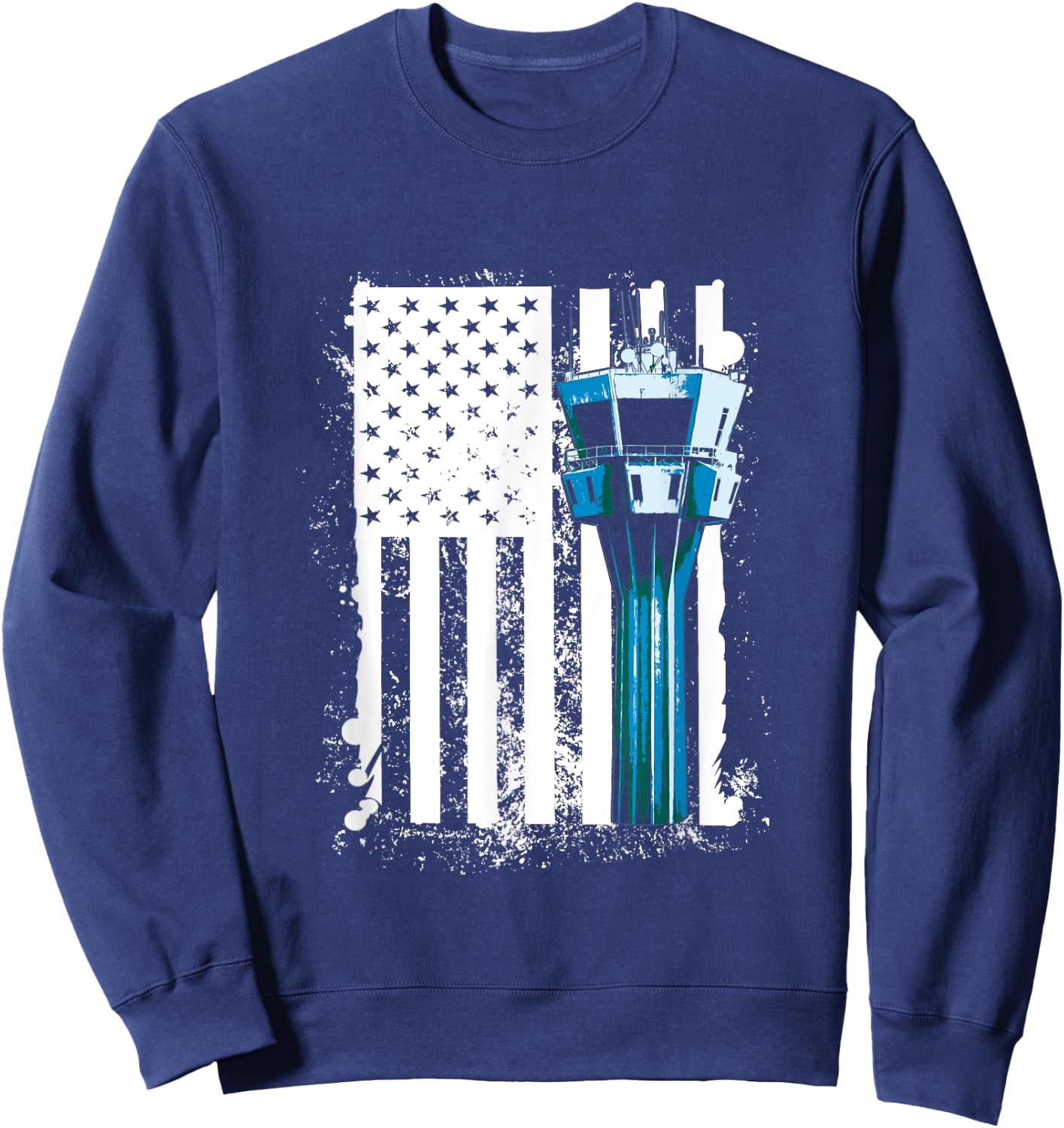 Air Traffic Controller US Flag ATC Flight Control Sweatshirt - Sweatshirt | Navy