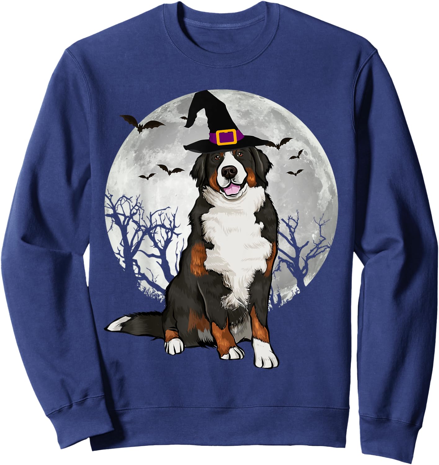 Scary Bernese Mountain Dog Witch Hat Halloween Women Sweatshirt - Sweatshirt | Navy