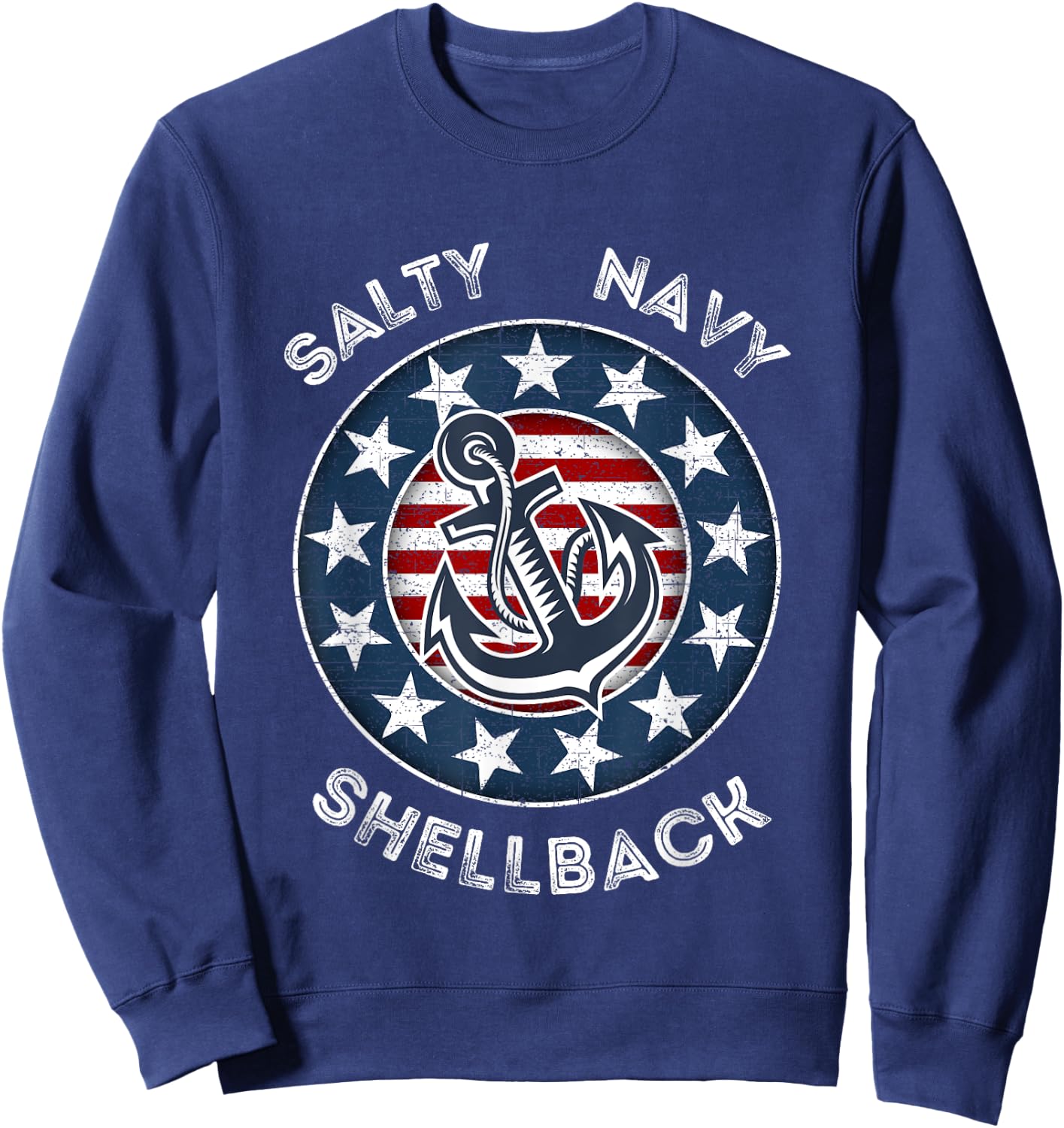 Navy Salty Shellback American Flag and Anchor Sweatshirt - Sweatshirt | Navy