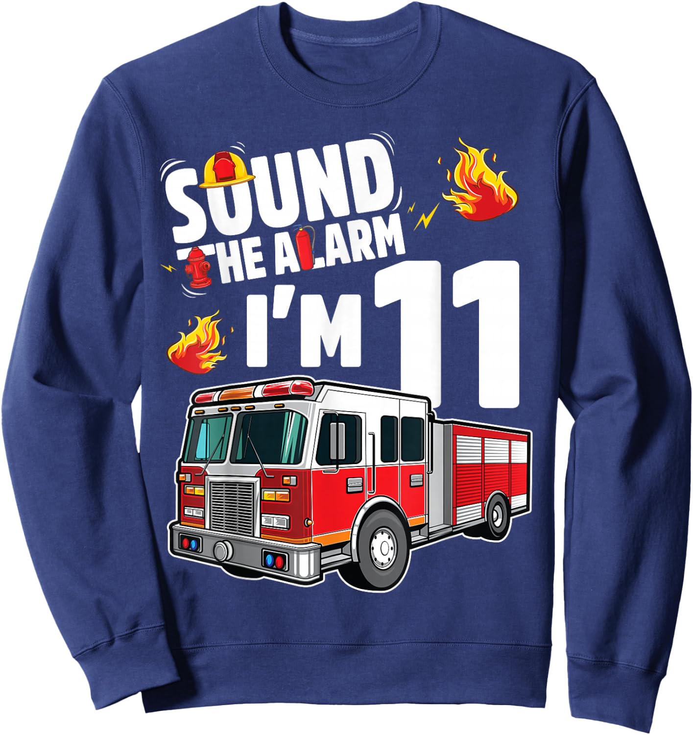 Fire Truck 11th Birthday Boy Firefighter 11 Year Old Sweatshirt - Sweatshirt | Navy