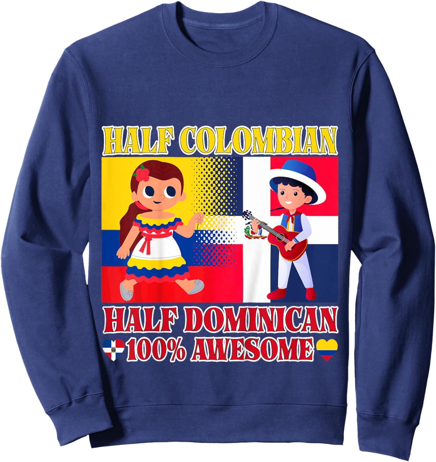 Half Colombian Half Dominican Republic Flag Toddler Girl Boy Sweatshirt - Sweatshirt | Navy