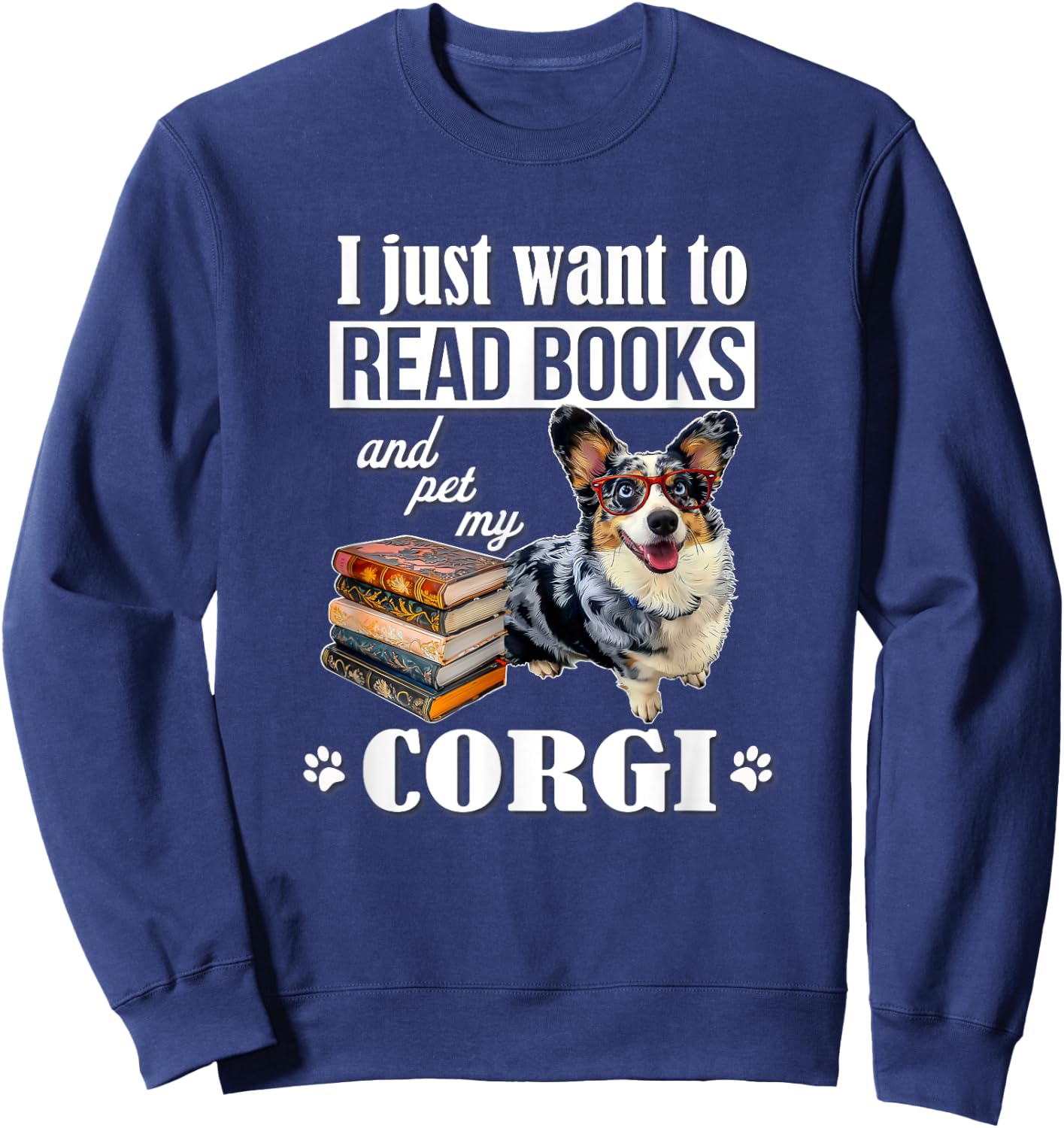Funny Read Books Cardigan Blue Merle Corgi Lover Sweatshirt - Sweatshirt | Navy
