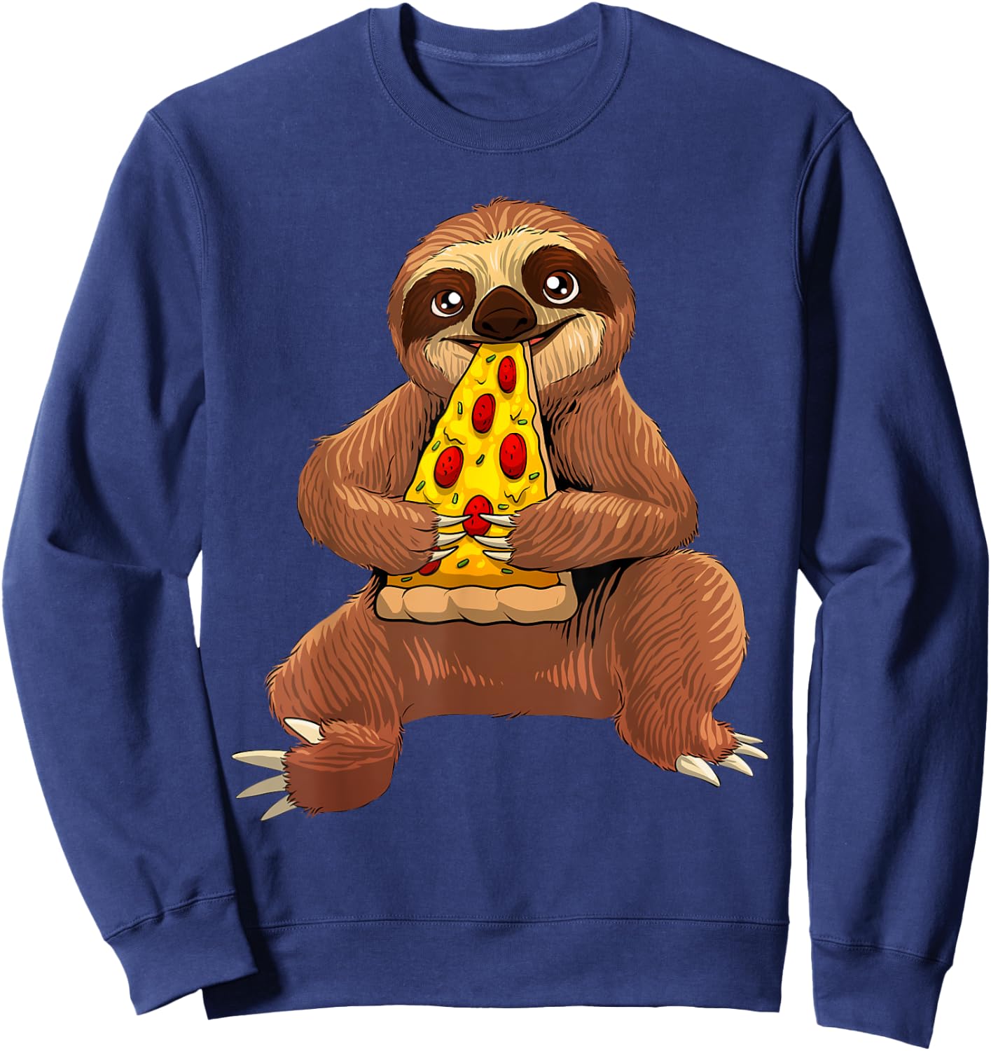 Funny Sloth Pizza Design Women Pepperoni Pizza Lover Sweatshirt - Sweatshirt | Navy