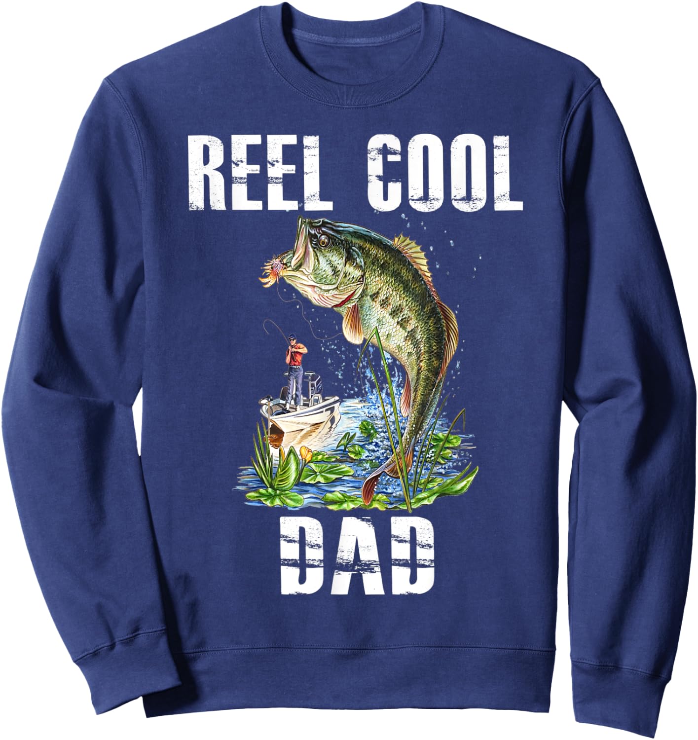 Reel Cool Dad Fishing Fisherman Bass Fish Fathers Day Sweatshirt - Sweatshirt | Navy