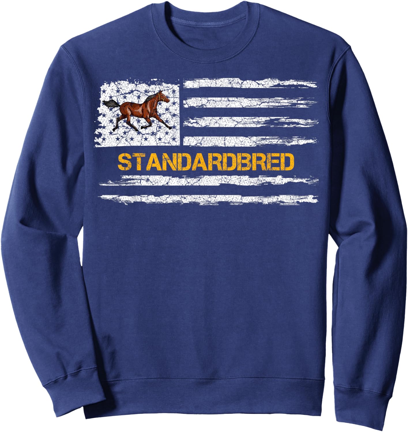 Vintage USA American Flag Standardbred Horse Riding Lover Sweatshirt - Sweatshirt | Navy