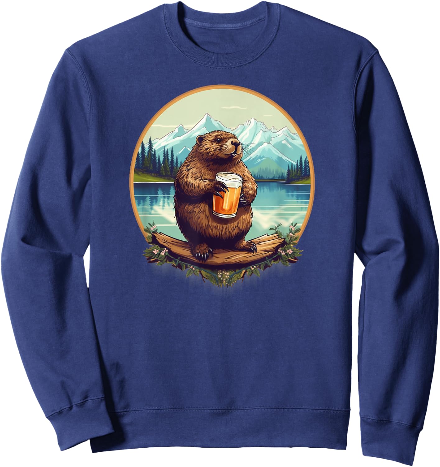 Beer Drinking Beaver in the Mountain Outdoors Sweatshirt - Sweatshirt | Navy