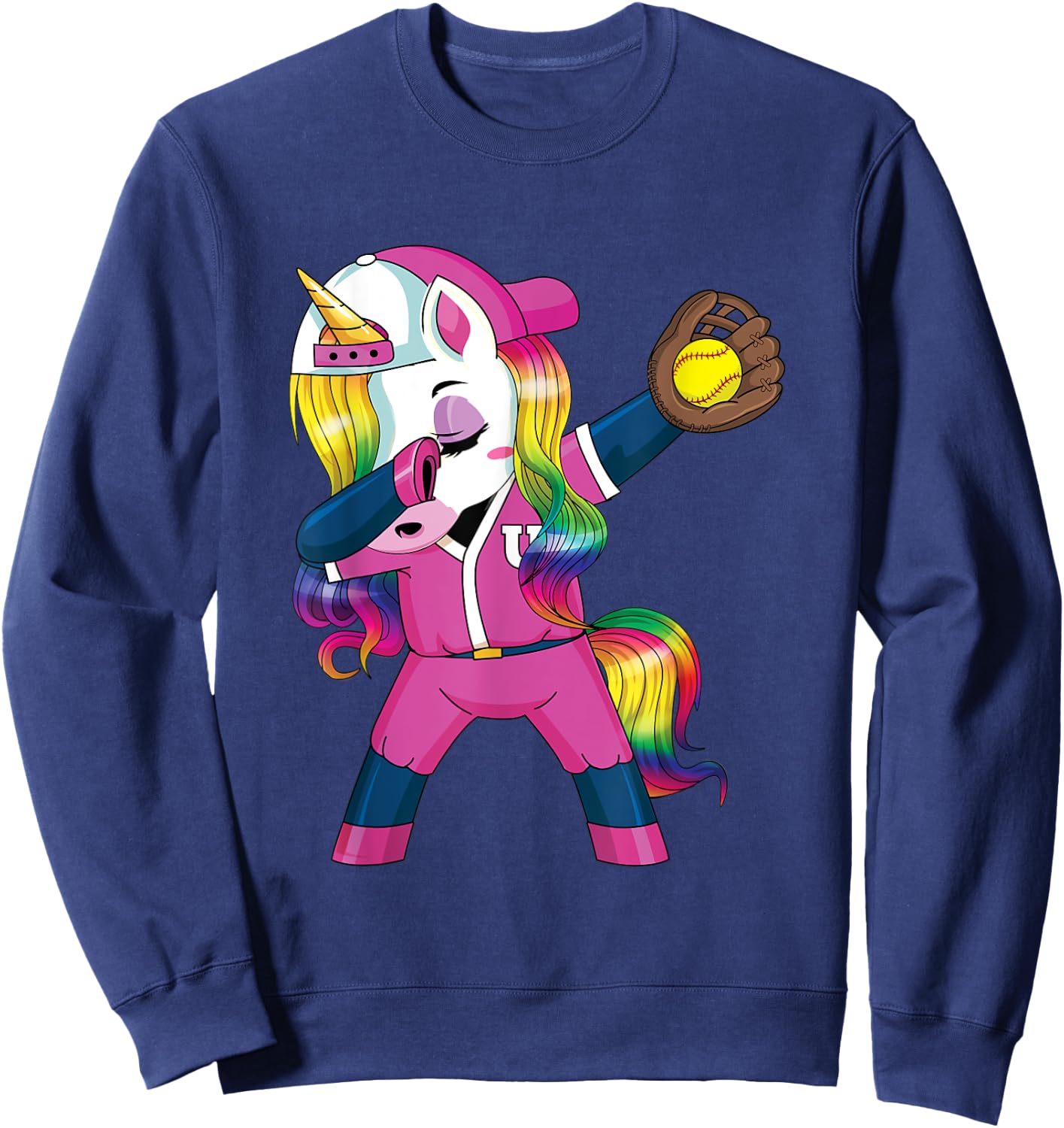 Dabbing Unicorn Softball Gift Girls Women Sweatshirt - Sweatshirt | Navy