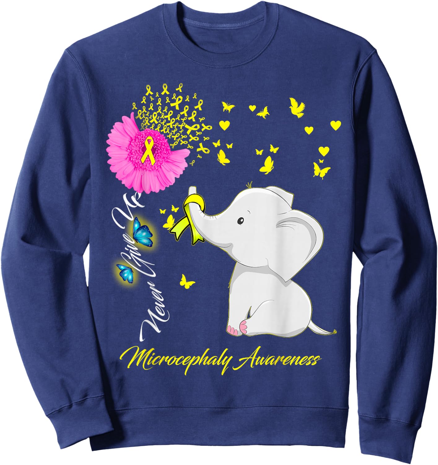 Elephant Microcephaly Awareness - Microcephaly Ribbon Gifts Sweatshirt - Sweatshirt | Navy