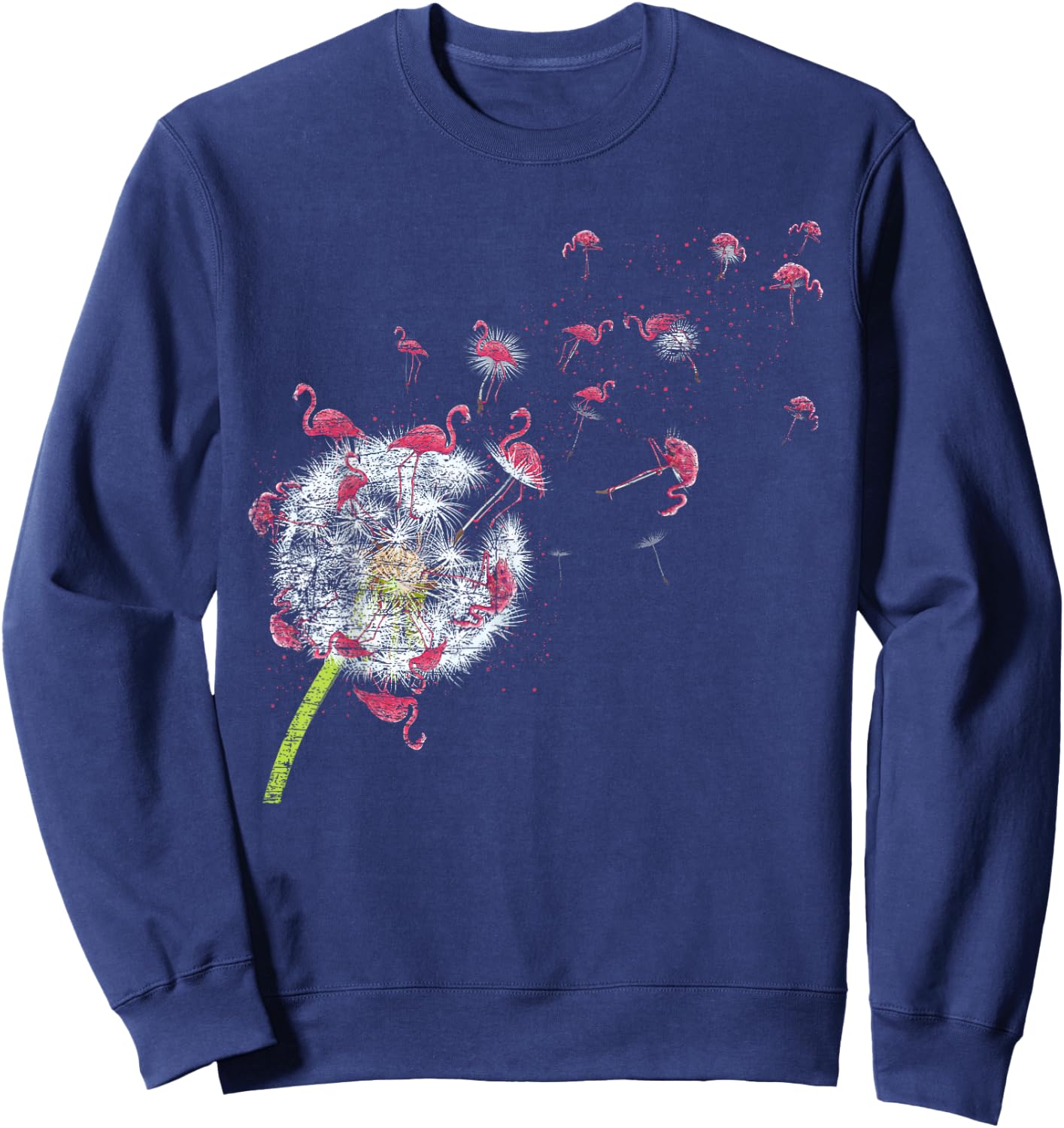 Bird Dandelion Tropical Animal Exotic Floral Pink Flamingo Sweatshirt - Sweatshirt | Navy