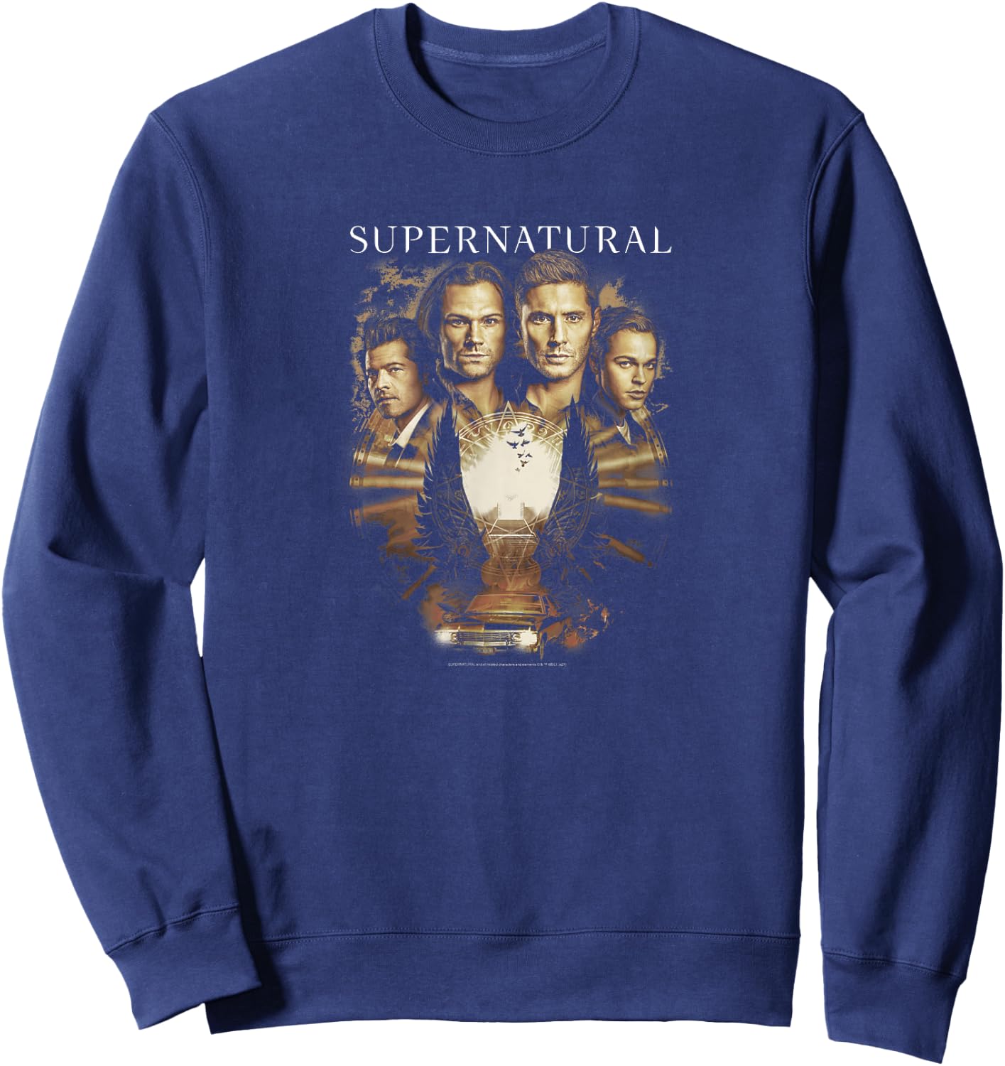 Supernatural Group Shot Sepia Tone Wings Sweatshirt - Sweatshirt | Navy